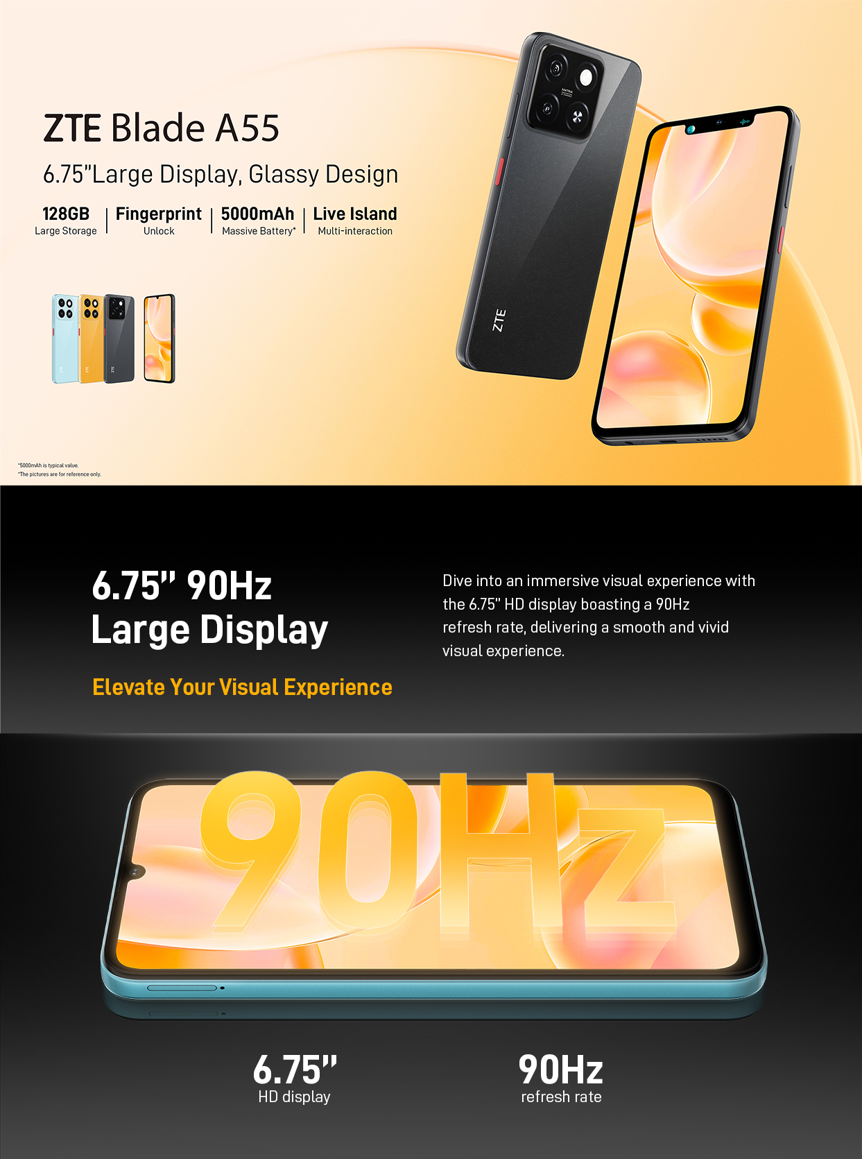 Mô tả Điện thoại ZTE A55 8(4+4)GB/128GB I 5000mAh I 6.75" 90Hz - Hàng chính hãng - Bảo hành 18 tháng - 1