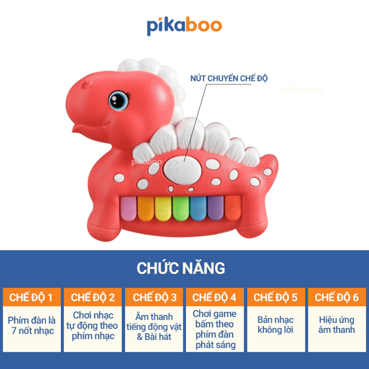 Mô tả Đồ chơi đàn piano khủng long cao cấp Pikaboo, âm thanh vui nhộn, chất liệu nhựa an toàn cho bé - 3