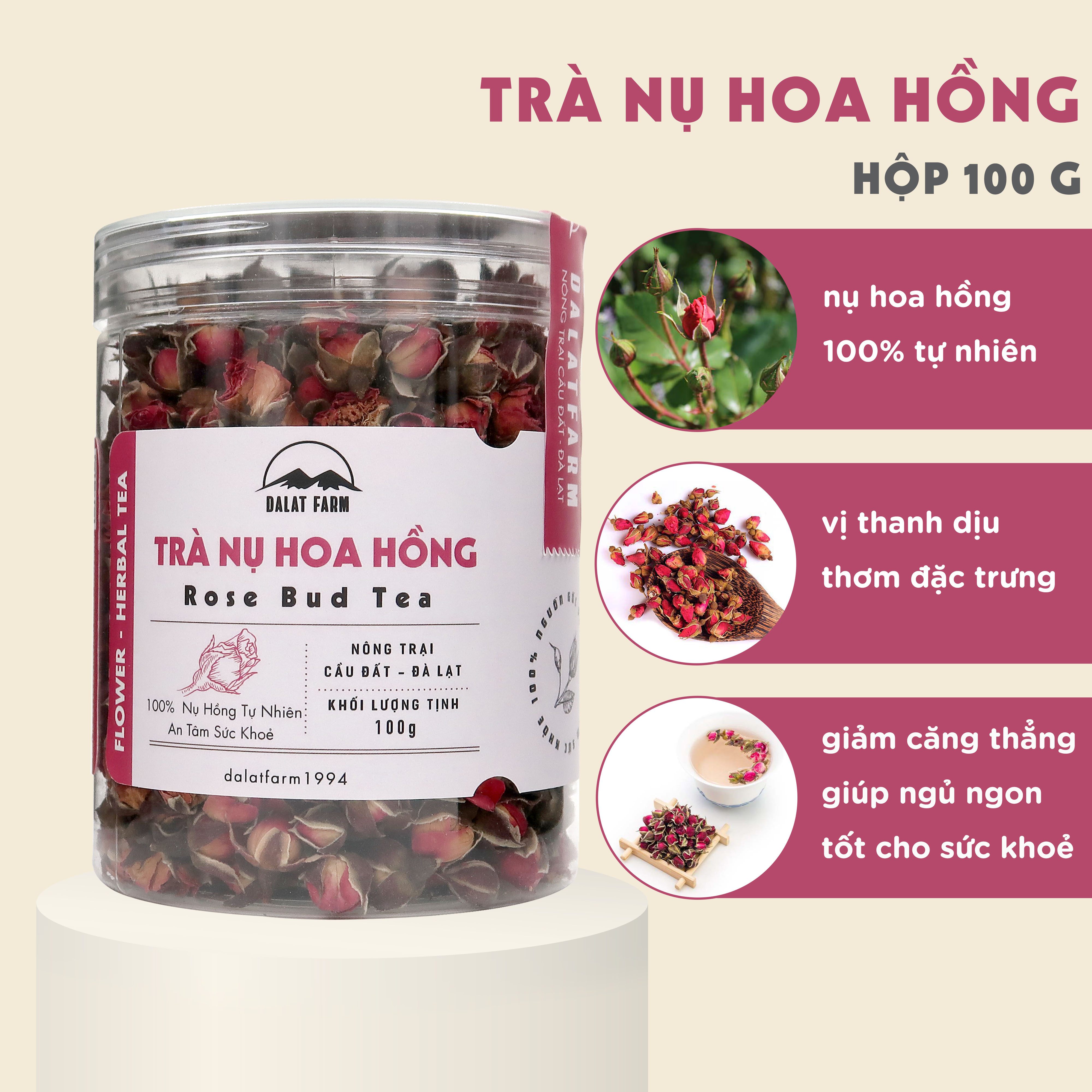 Mô tả Trà Nụ Hoa Hồng DalatFarm - Hộp 100 g - 1