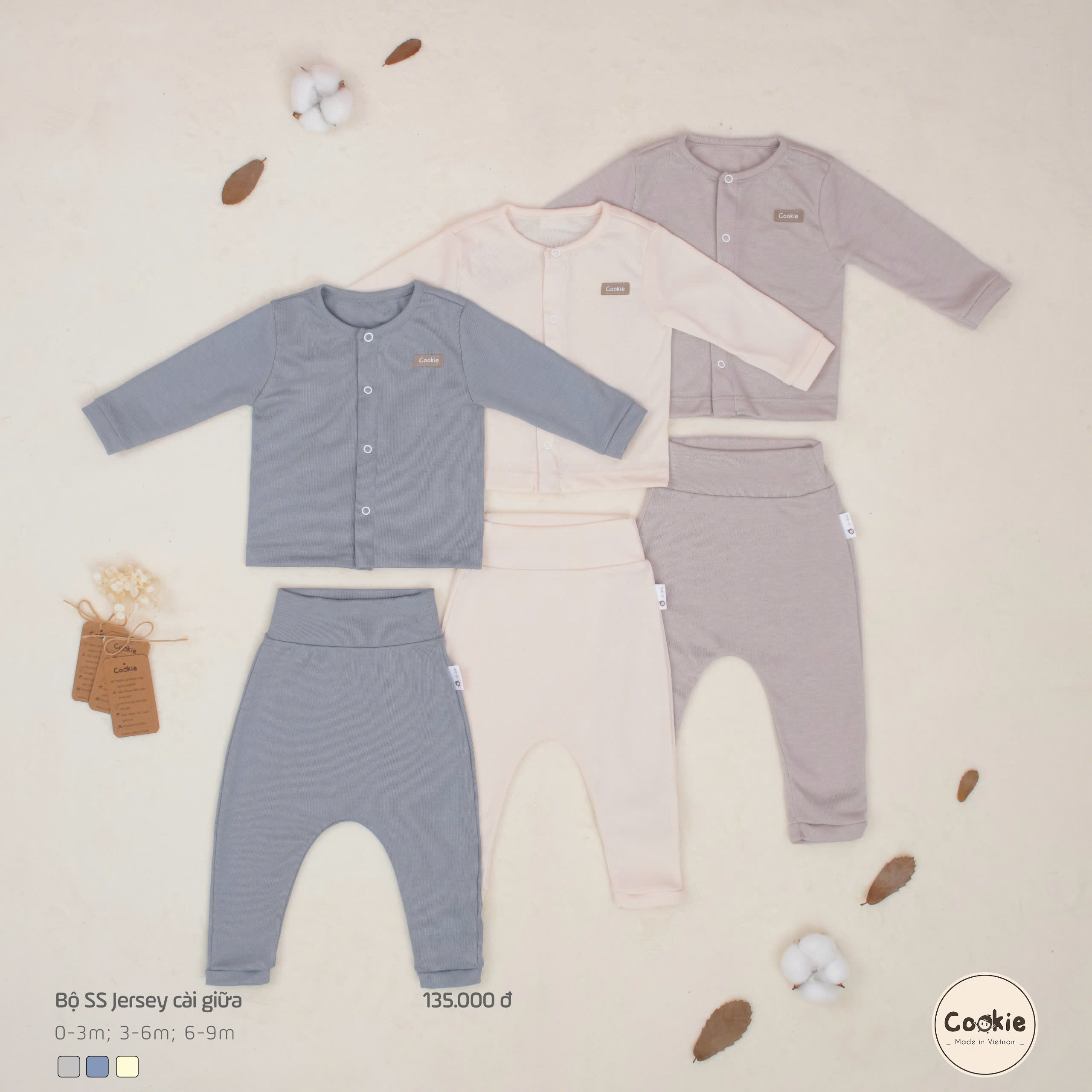 Mô tả Bộ Quần Áo Sơ SInh COOKIE Jersey Cài Giữa Cho Bé Từ 0 Đến 9 Tháng - 1
