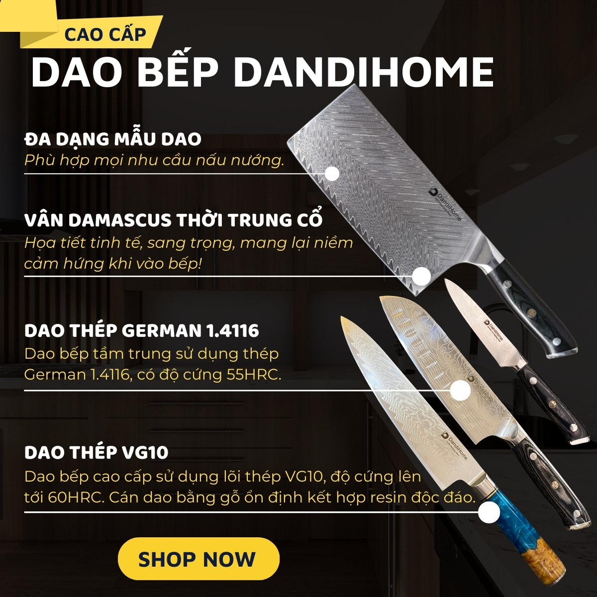 Mô tả Dao nhà bếp thái đa năng DandiHome cao cấp (SẢN PHẨM LẺ) - 1