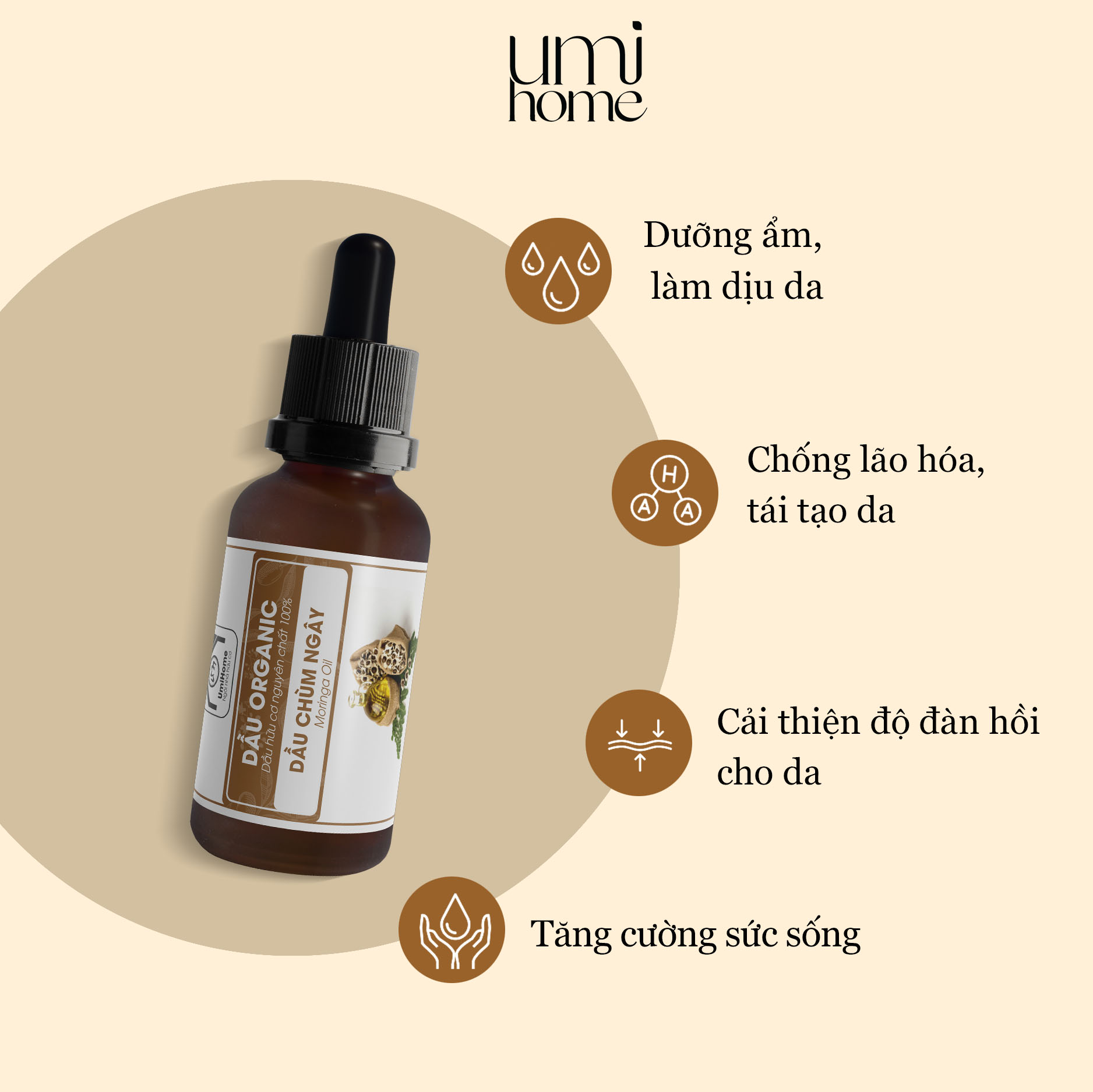 Mô tả Dầu Chùm Ngây dưỡng da hữu cơ UMIHOME nguyên chất 30ml - 1