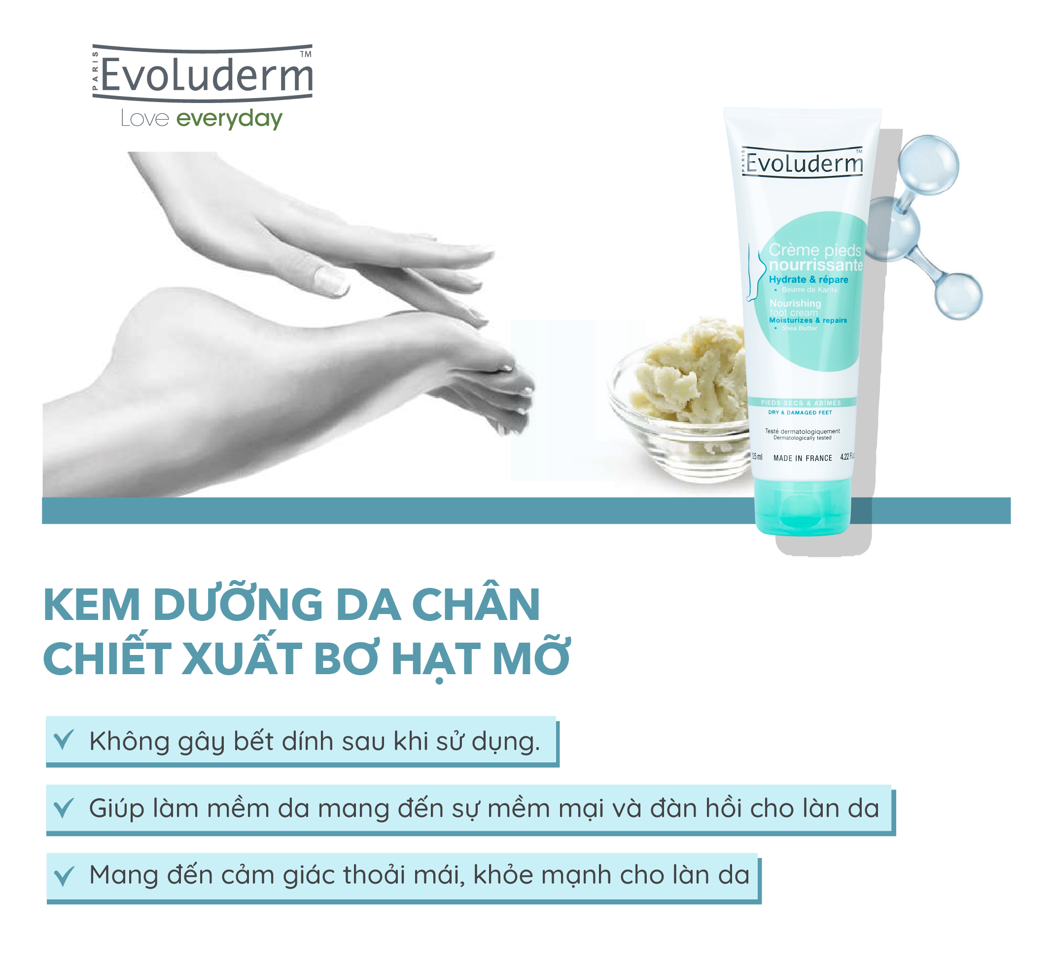 Mô tả Kem dưỡng da chân Evoluderm chiết xuất bơ hạt mỡ 125ml - 1