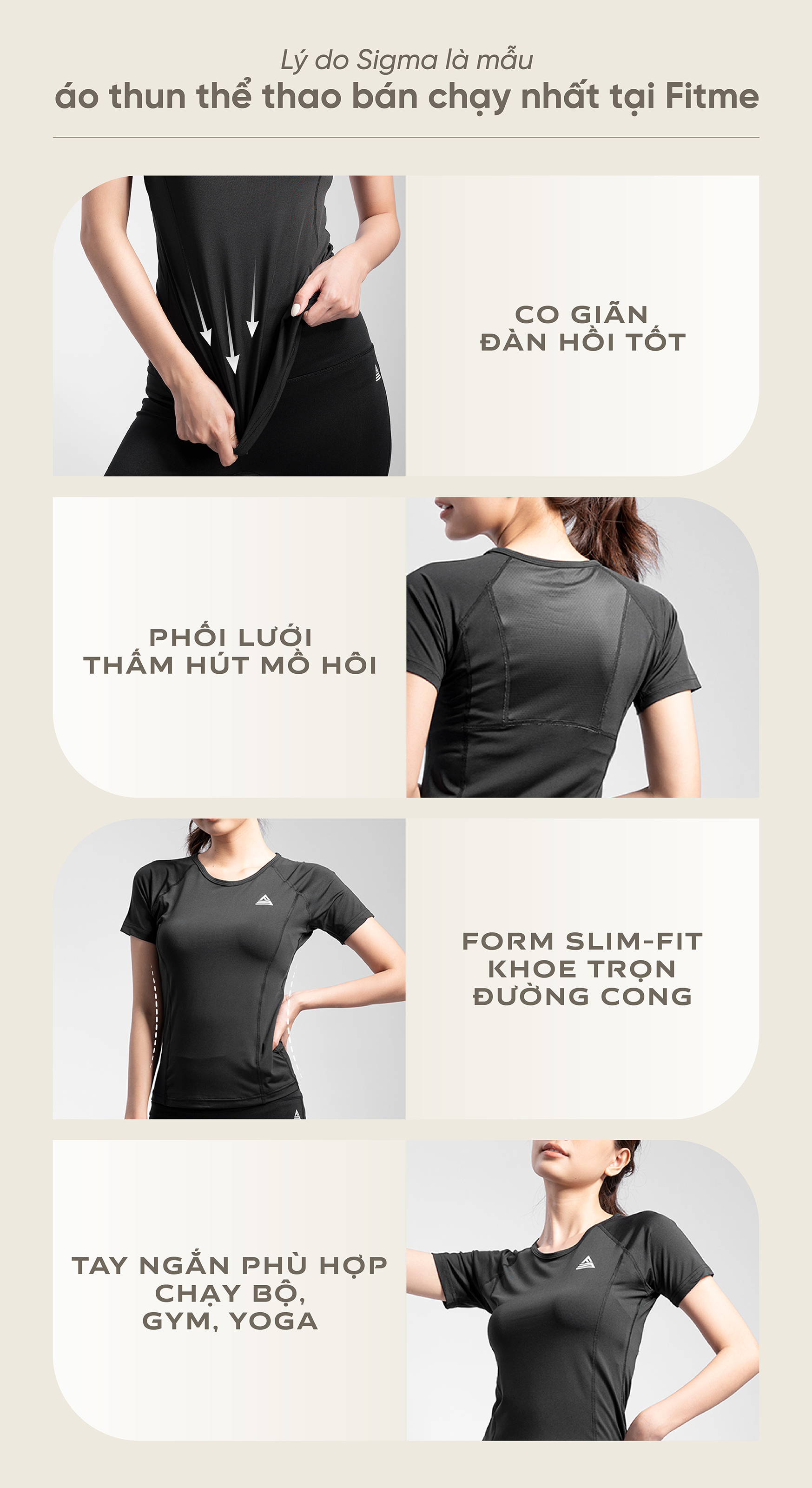 Mô tả Áo tập gym yoga nữ Fitme Sigma phối lưới thông thoáng, vải cao cấp co giãn 4 chiều thấm hút mồ hôi tốt ATSM - 3