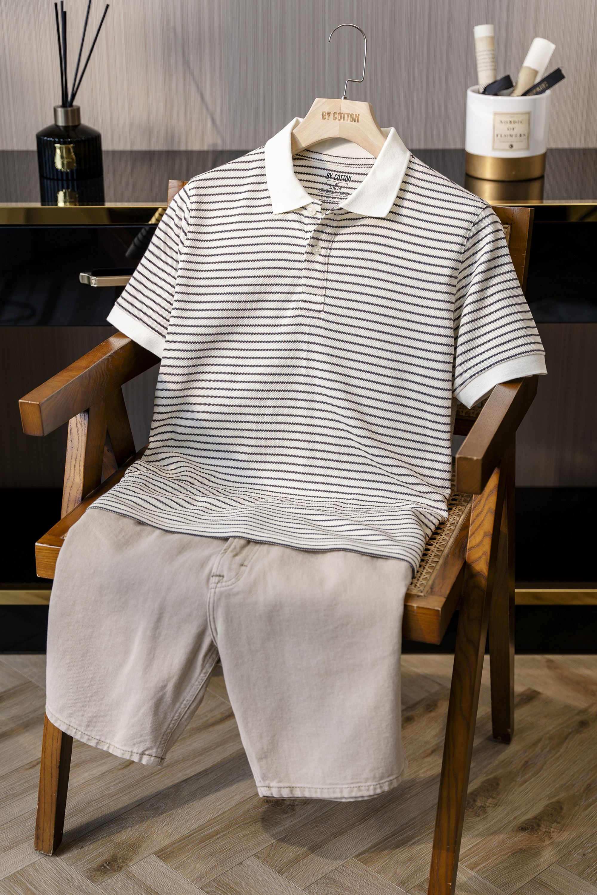 Mô tả Áo Thun Polo Nam By Cotton Cao Cấp Polo Kem Phối Sọc Nhuyễn Nâu - 1