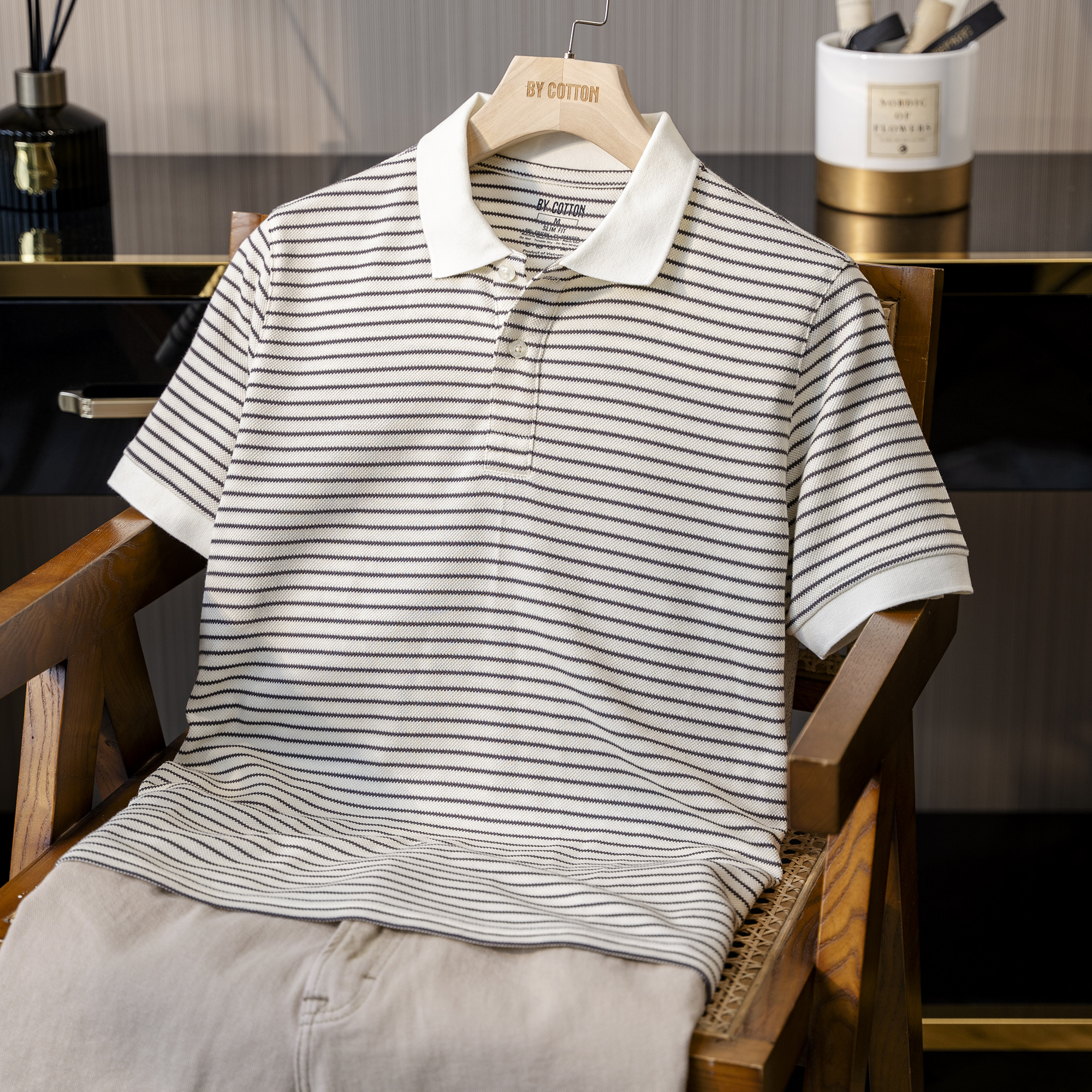 Mô tả Áo Thun Polo Nam By Cotton Cao Cấp Polo Kem Phối Sọc Nhuyễn Nâu - 3
