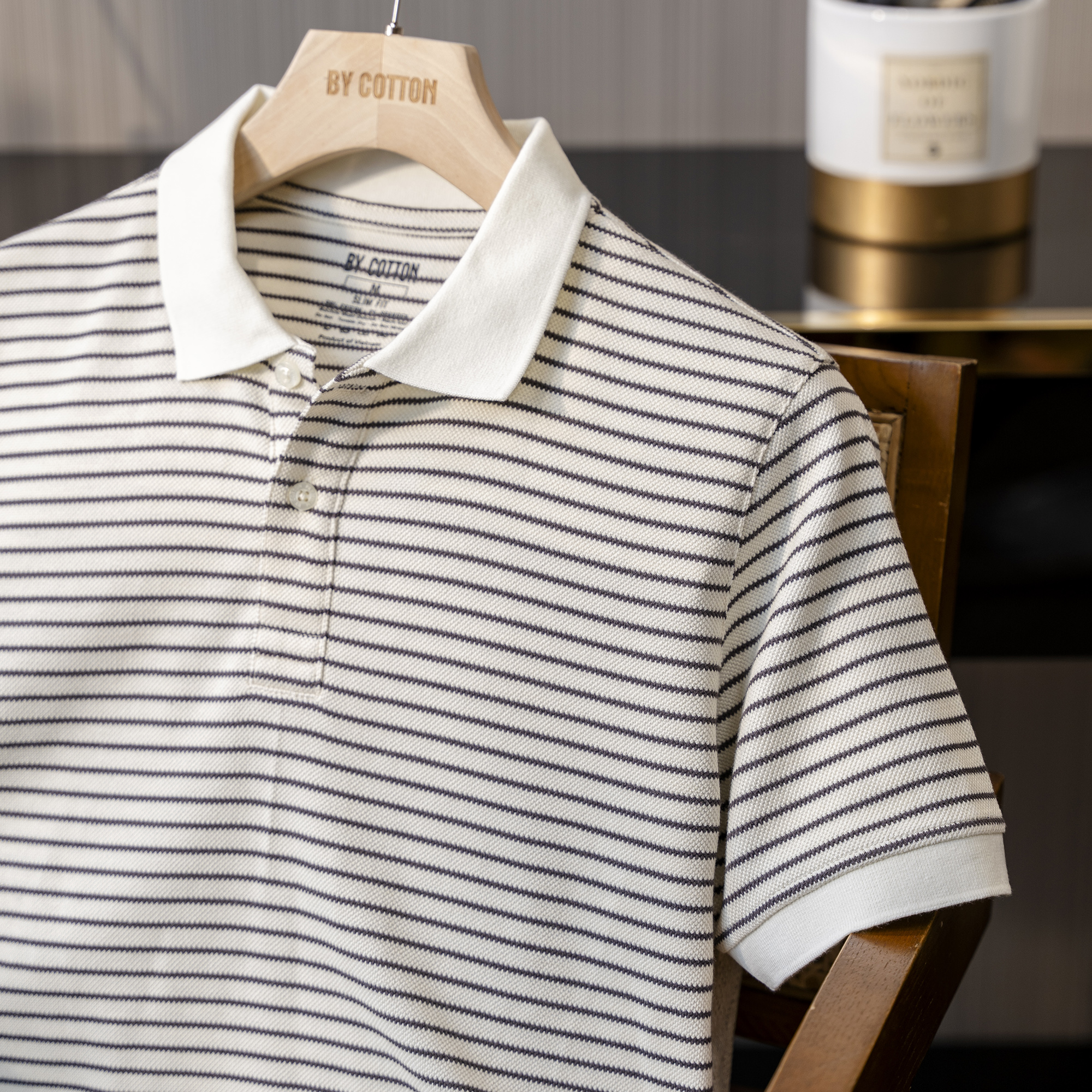 Mô tả Áo Thun Polo Nam By Cotton Cao Cấp Polo Kem Phối Sọc Nhuyễn Nâu - 4