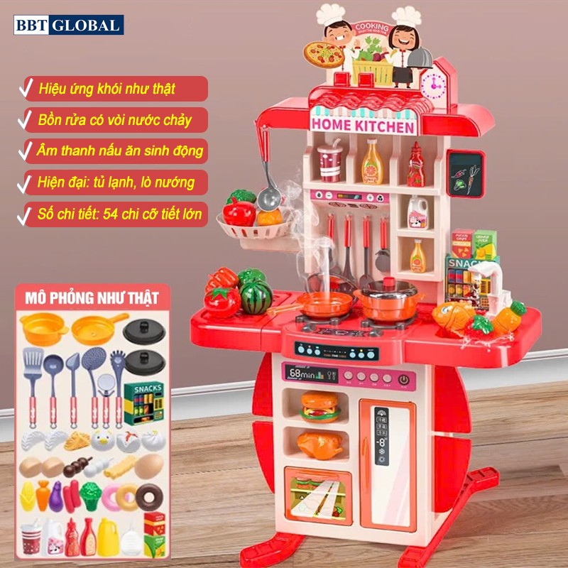Chi tiết đồ chơi nhà bếp cỡ lớn 95cm 54 chi tiết BBT Global