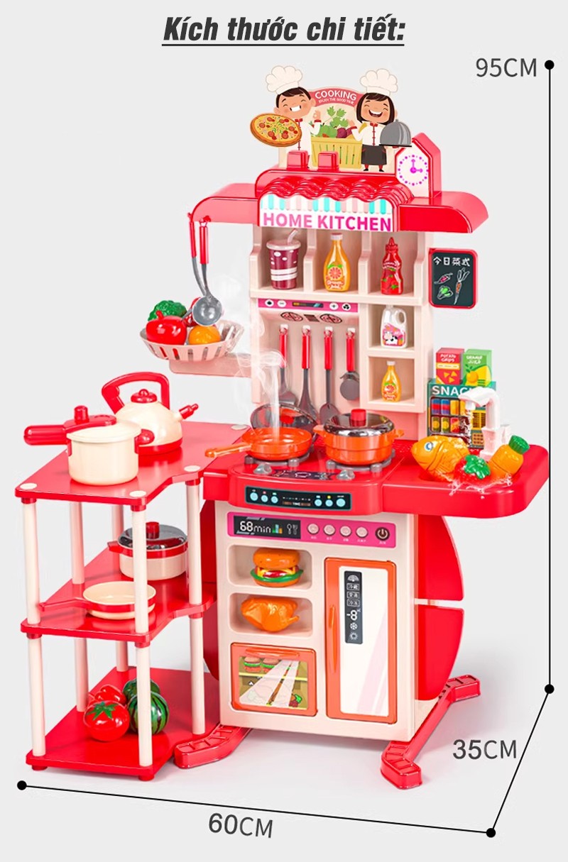 Đồ chơi nhà bếp cỡ lớn 95cm 73 chi tiết kèm kệ 3 tầng BBT Global