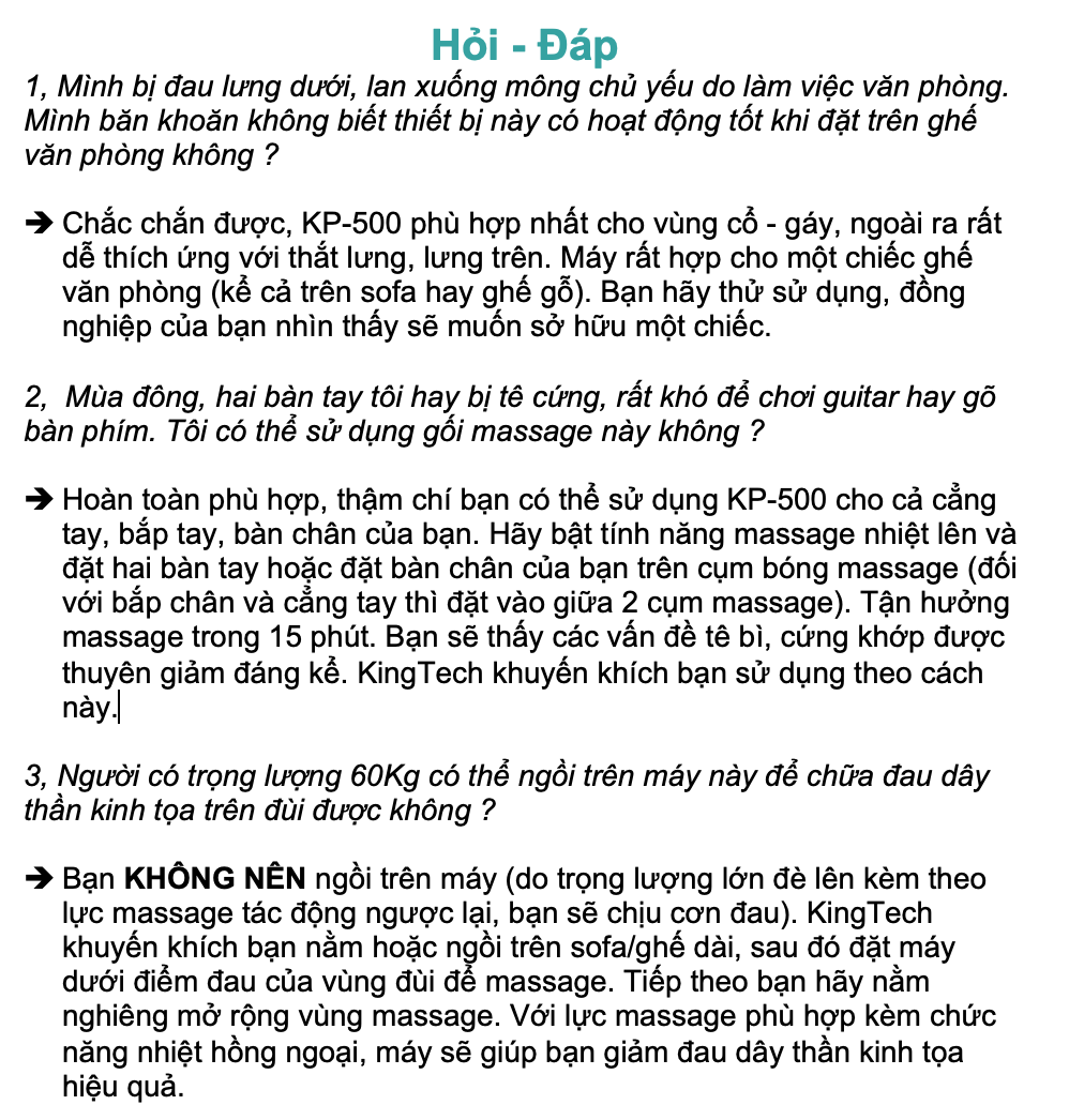 Mô tả Gối Massage Đa Năng Nhiệt Hồng Ngoại KINGTECH KP-500 - Chuyên Sâu Cổ Vai Gáy, Thắt Lưng - Chính Hãng - 9