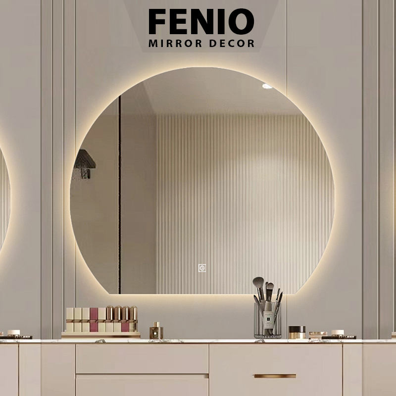 Mô tả Gương tròn khuyết treo tường FENIO có đèn led cảm ứng decor - 1