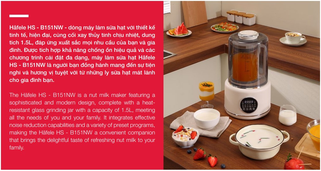 Mô tả Máy làm sữa hạt Hafele HS-B151NW - 535.43.485 - 2