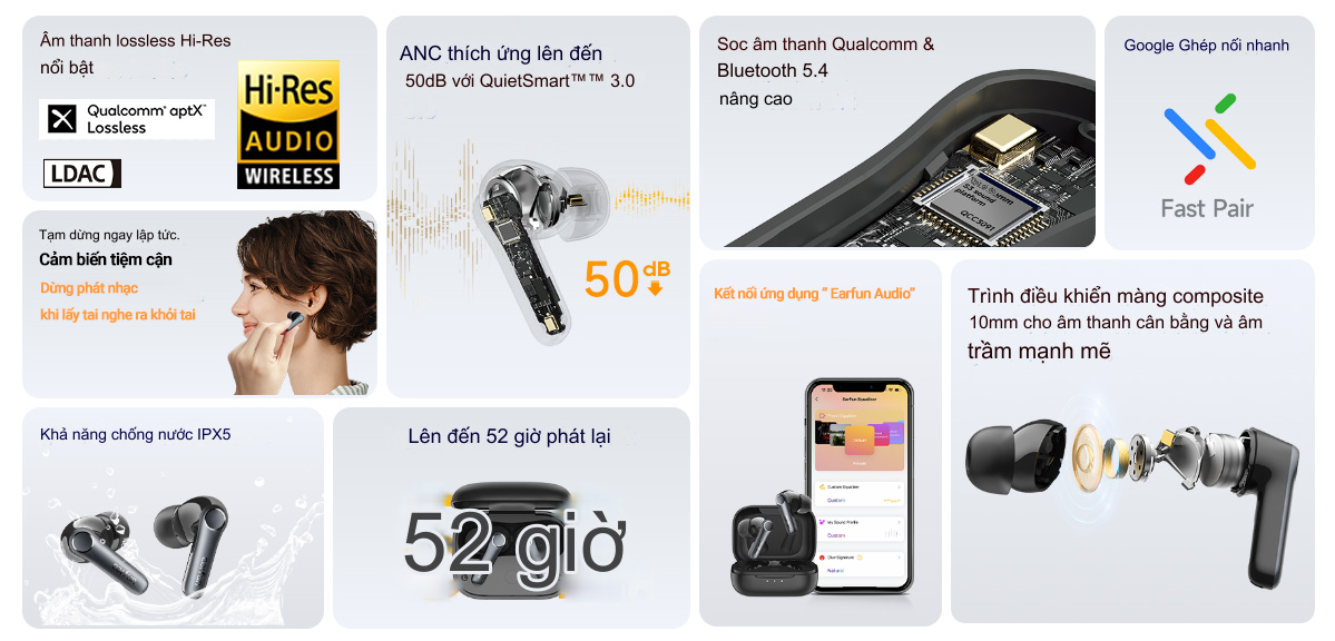 Mô tả Tai nghe True Wireless Earfun Air Pro 4 bluetooth 5.4 chống ồn Ultra ANC 50dB âm LDAC Aptx Lossless - 1