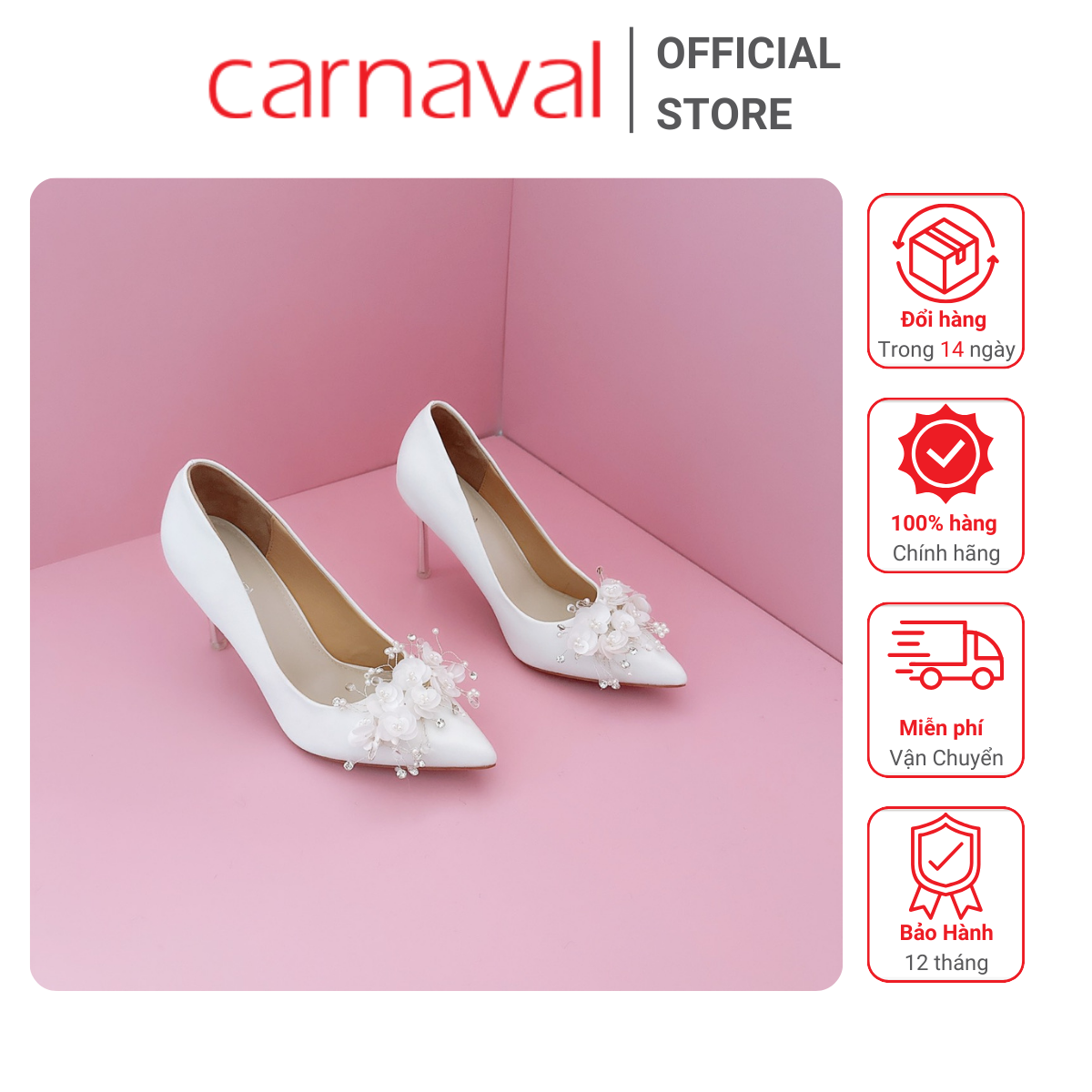 Mô tả Giày Cao Gót Cưới Carnaval Đính Hoa Thủ Công - Nét Thanh Lịch và Sang Trọng Dành Cho Cô Dâu - VS46 - 1