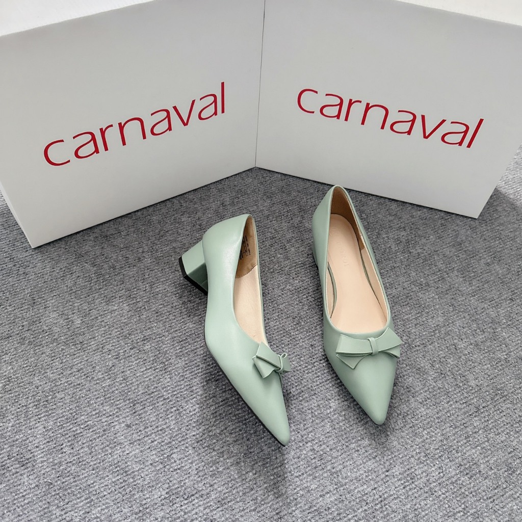 Mô tả Giày cao gót mũi nhọn đính nơ Carnaval siêu xinh gót vuông cao 4cm - VS62 - 3