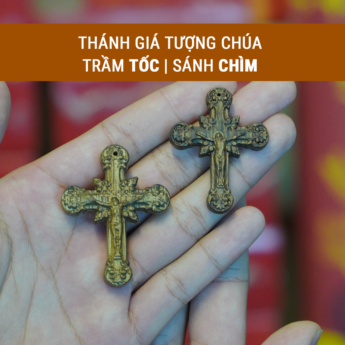 Mô tả Mặt thánh giá trầm hương đeo tay, đeo cổ cho người Công Giáo - Xưởng Mộc Việt - 1
