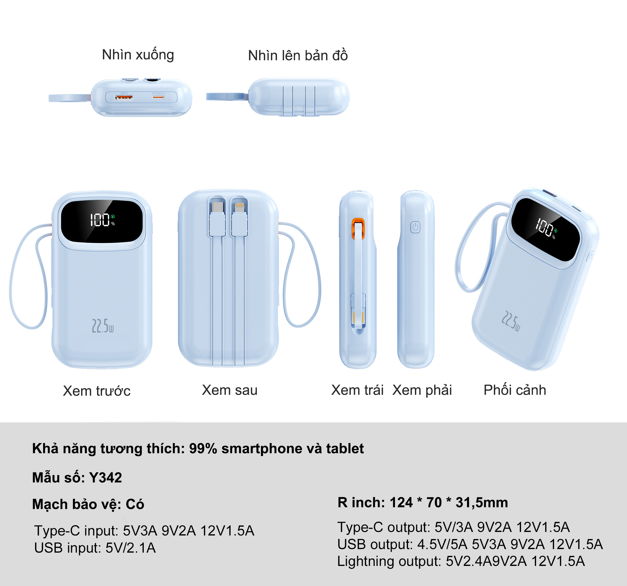 dosen sạc dự phòng pd22.5w 10000mah 25000mah tự mang theo dây đôi pin dự phòng màn hình led tích hợp tích hợp – ảnh mô tả chi tiết 1