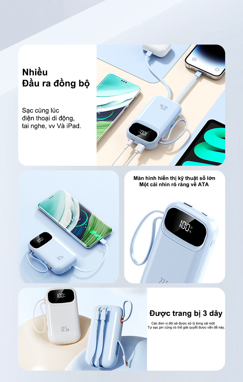 dosen sạc dự phòng pd22.5w 10000mah 25000mah tự mang theo dây đôi pin dự phòng màn hình led tích hợp tích hợp – ảnh mô tả chi tiết 3
