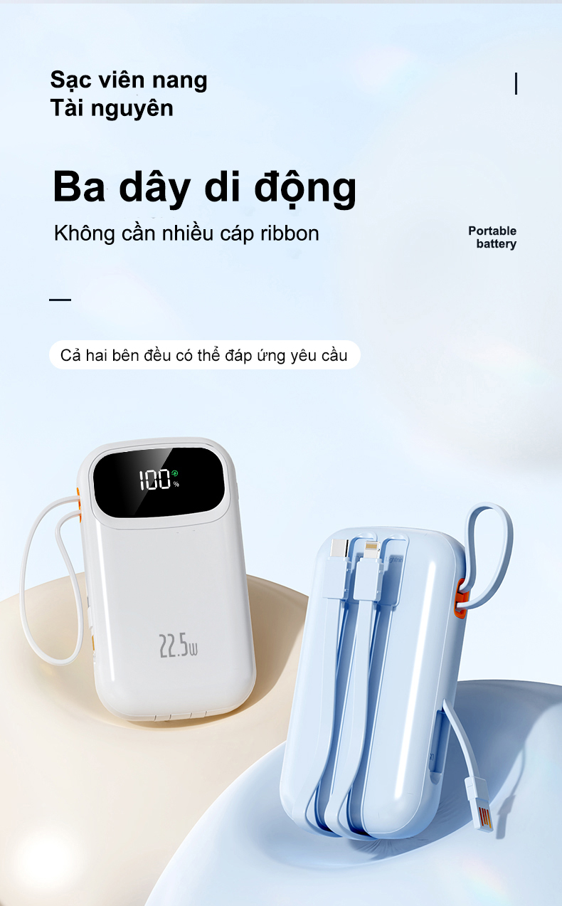 dosen sạc dự phòng pd22.5w 10000mah 25000mah tự mang theo dây đôi pin dự phòng màn hình led tích hợp tích hợp – ảnh mô tả chi tiết 4