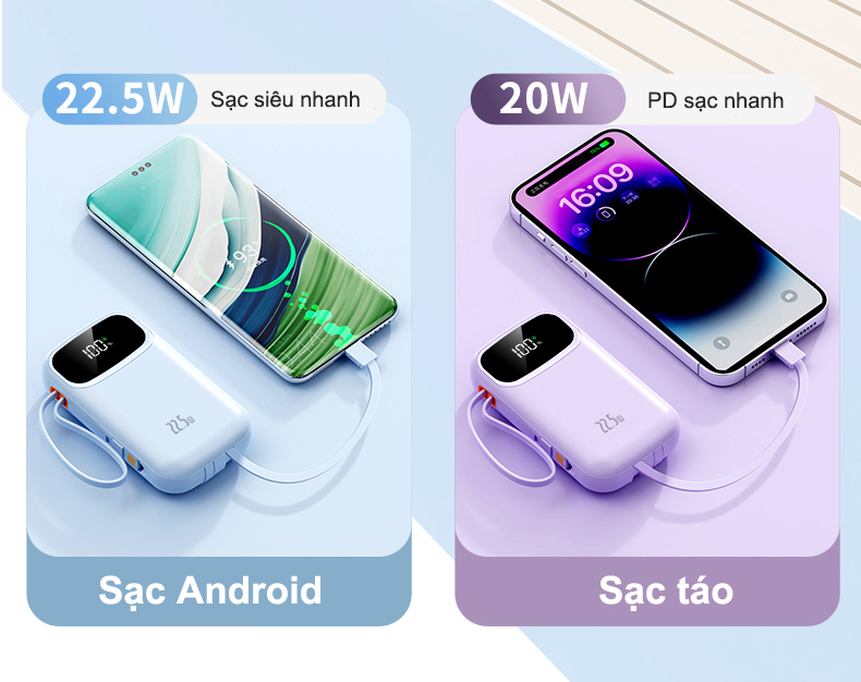 dosen sạc dự phòng pd22.5w 10000mah 25000mah tự mang theo dây đôi pin dự phòng màn hình led tích hợp tích hợp – ảnh mô tả chi tiết 6