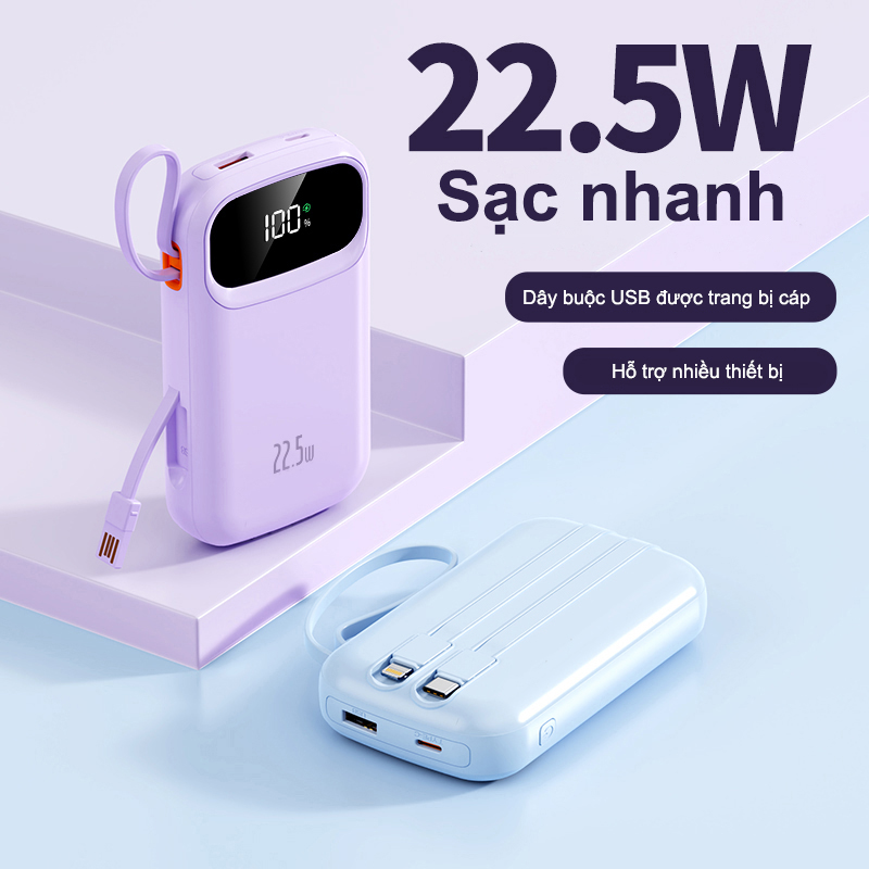 dosen sạc dự phòng pd22.5w 10000mah 25000mah tự mang theo dây đôi pin dự phòng màn hình led tích hợp tích hợp – ảnh mô tả chi tiết 7