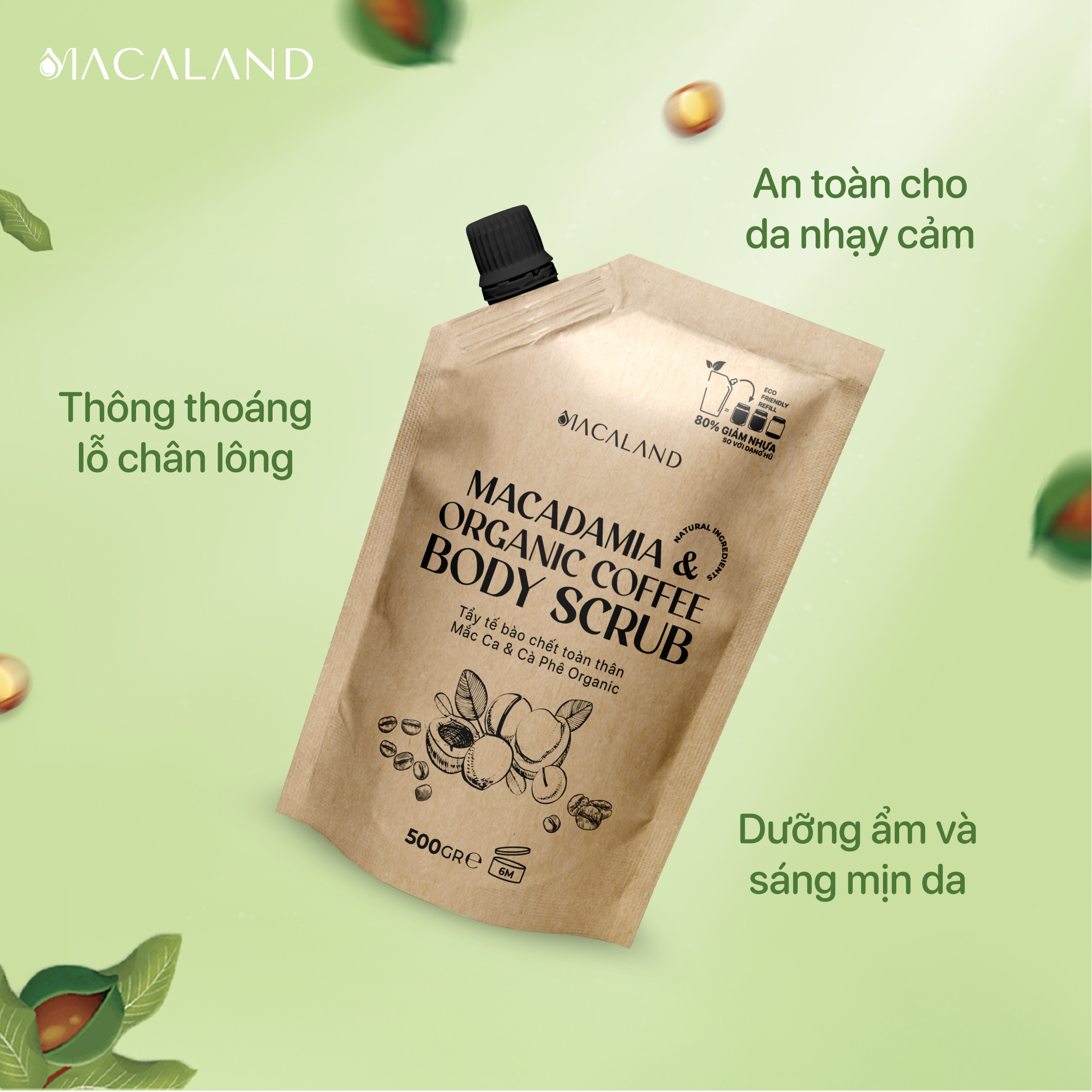 Mô tả Tẩy Tế Bào Chết Body Scrub Cà Phê Organic-Mắc Ca 235g/500g Macaland Dưỡng Ẩm Da Sáng Mịn - 3