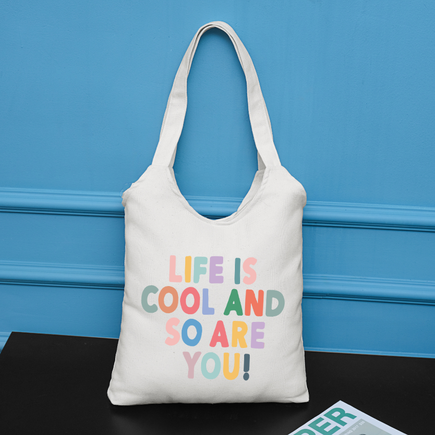 Mô tả Túi Tote Đeo Vai  GINKO Có Khóa Kéo Miệng Túi In Hình LIFE IS COOL AND SO ARE YOU (KT 36x38x5cm) M30 - 2