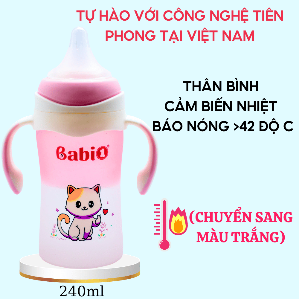 Bình Sữa Thủy Tinh Babi1 Cảm Biến Nhiệt Chống Sặc Có Tay Cầm 240ml ...
