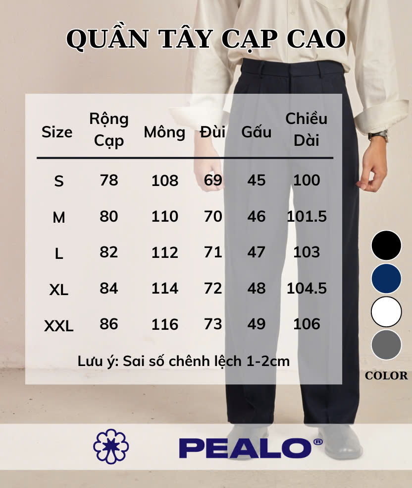 Mô tả Quần âu Essential cạp cao PEALO form xuông Cạp cao chất liệu cao cấp - 1