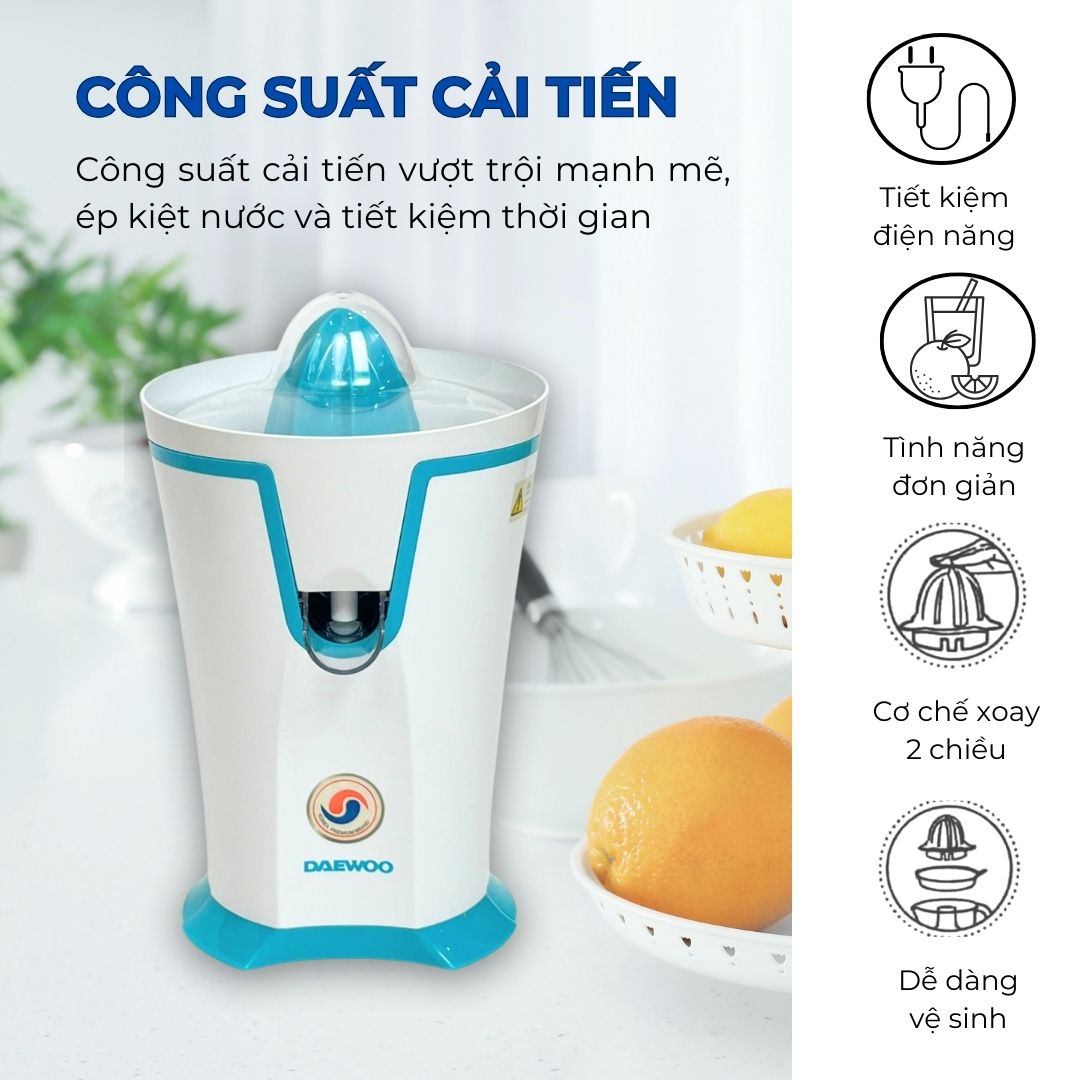 Mô tả Máy vắt cam tự động công nghệ vắt đảo chiều DAEWOO DEM-JK580 200ml, công suất 40W, tiết kiệm điện năng - 1