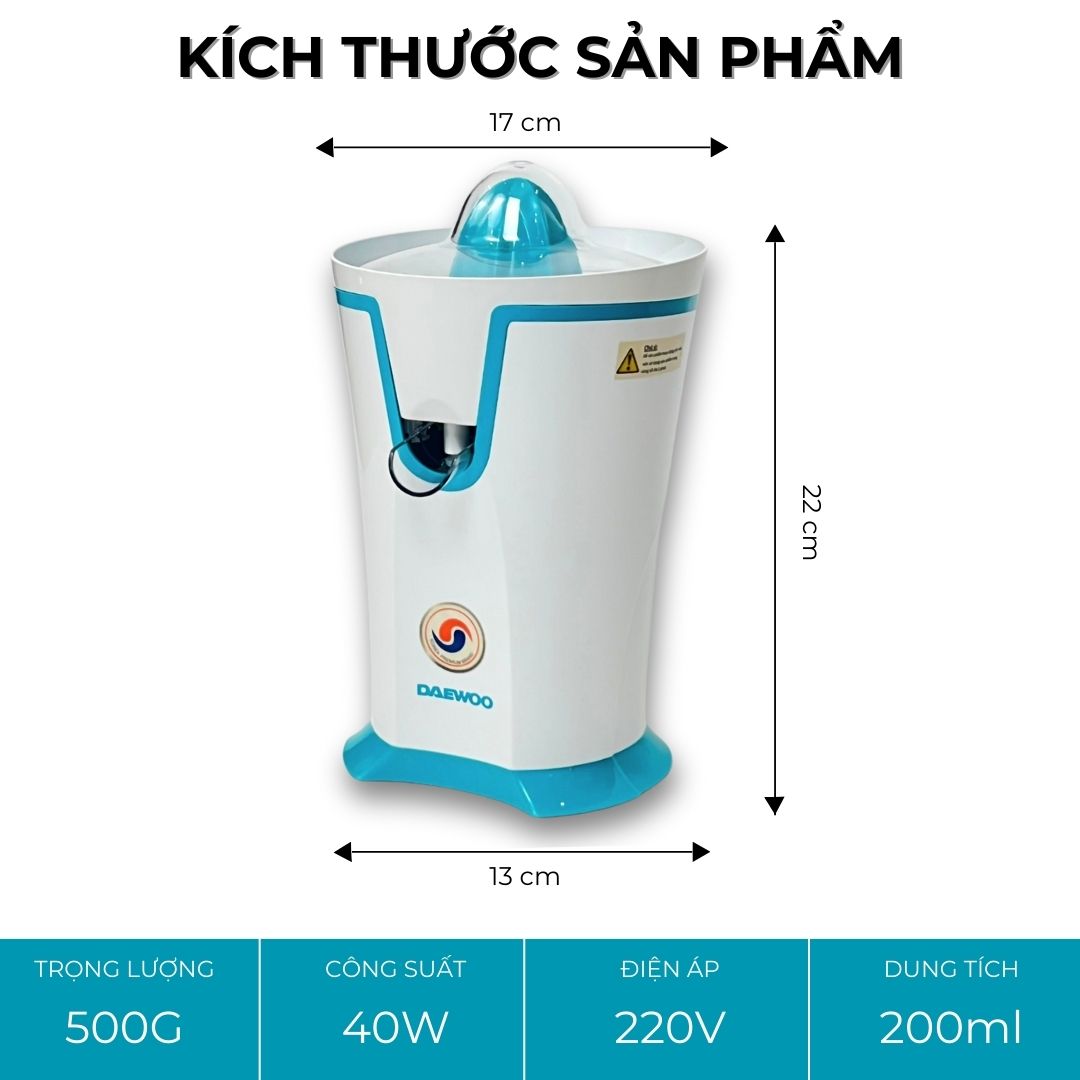 Mô tả Máy vắt cam tự động công nghệ vắt đảo chiều DAEWOO DEM-JK580 200ml, công suất 40W, tiết kiệm điện năng - 2