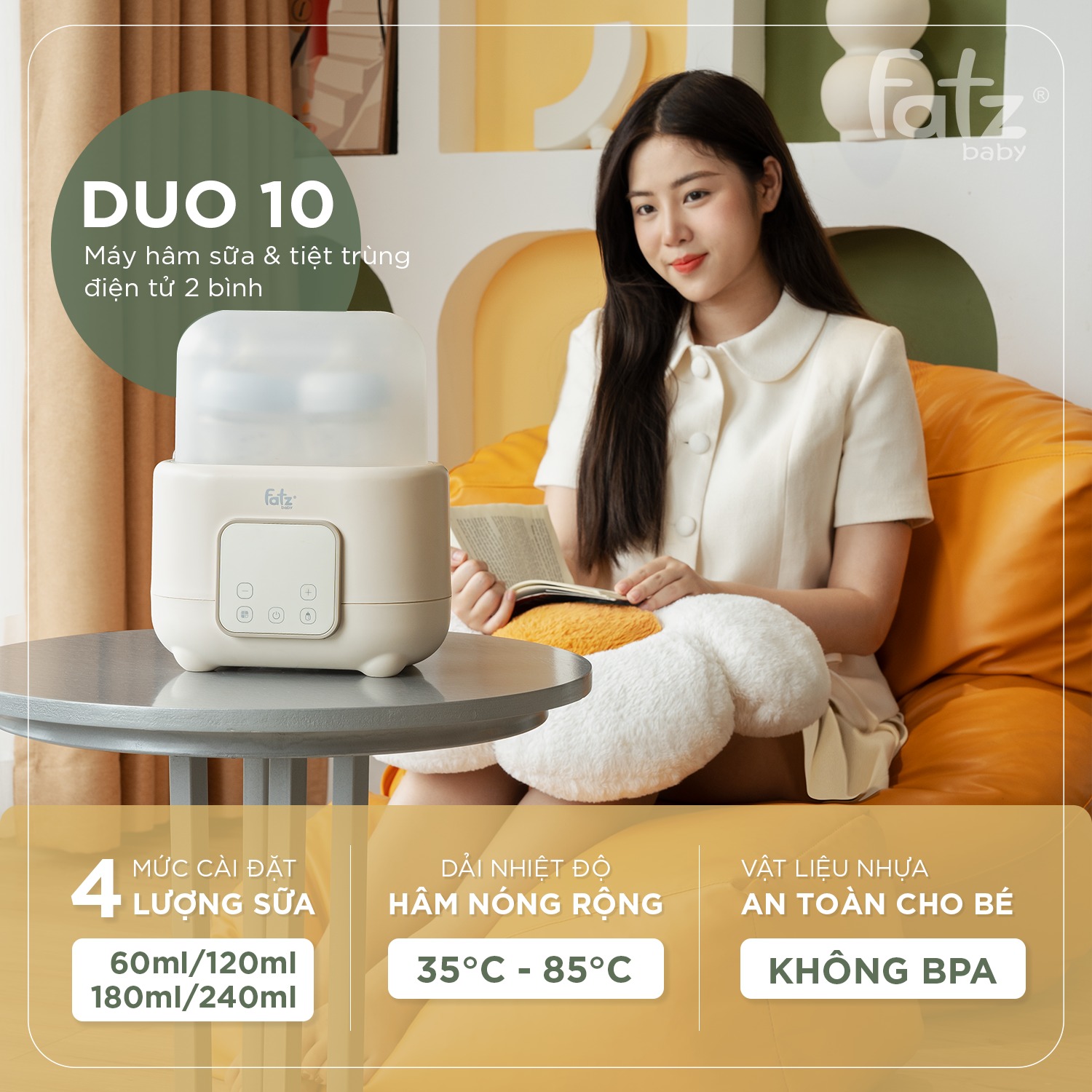 Mô tả Máy hâm sữa và tiệt trùng điện tử 2 bình Duo 10 FATZBABY FB3211BK - 2