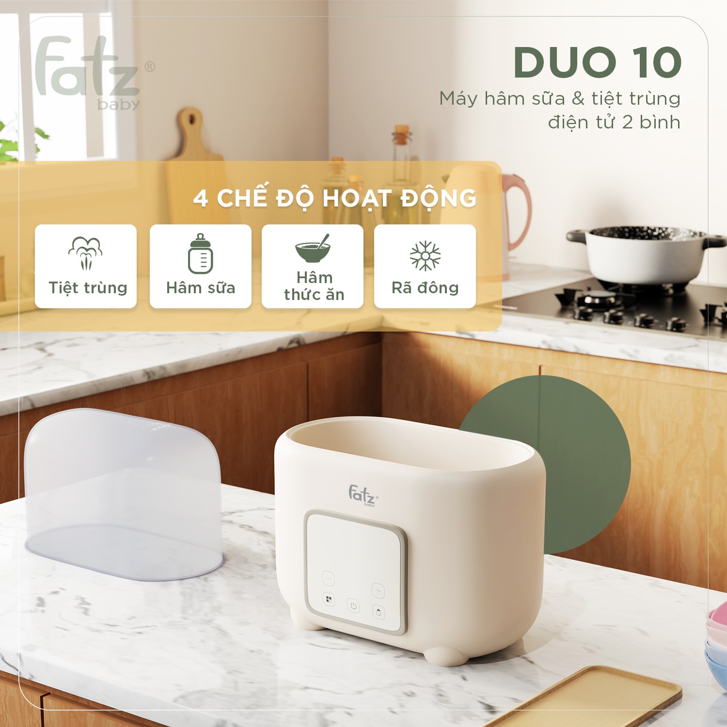 Mô tả Máy hâm sữa và tiệt trùng điện tử 2 bình Duo 10 FATZBABY FB3211BK - 3