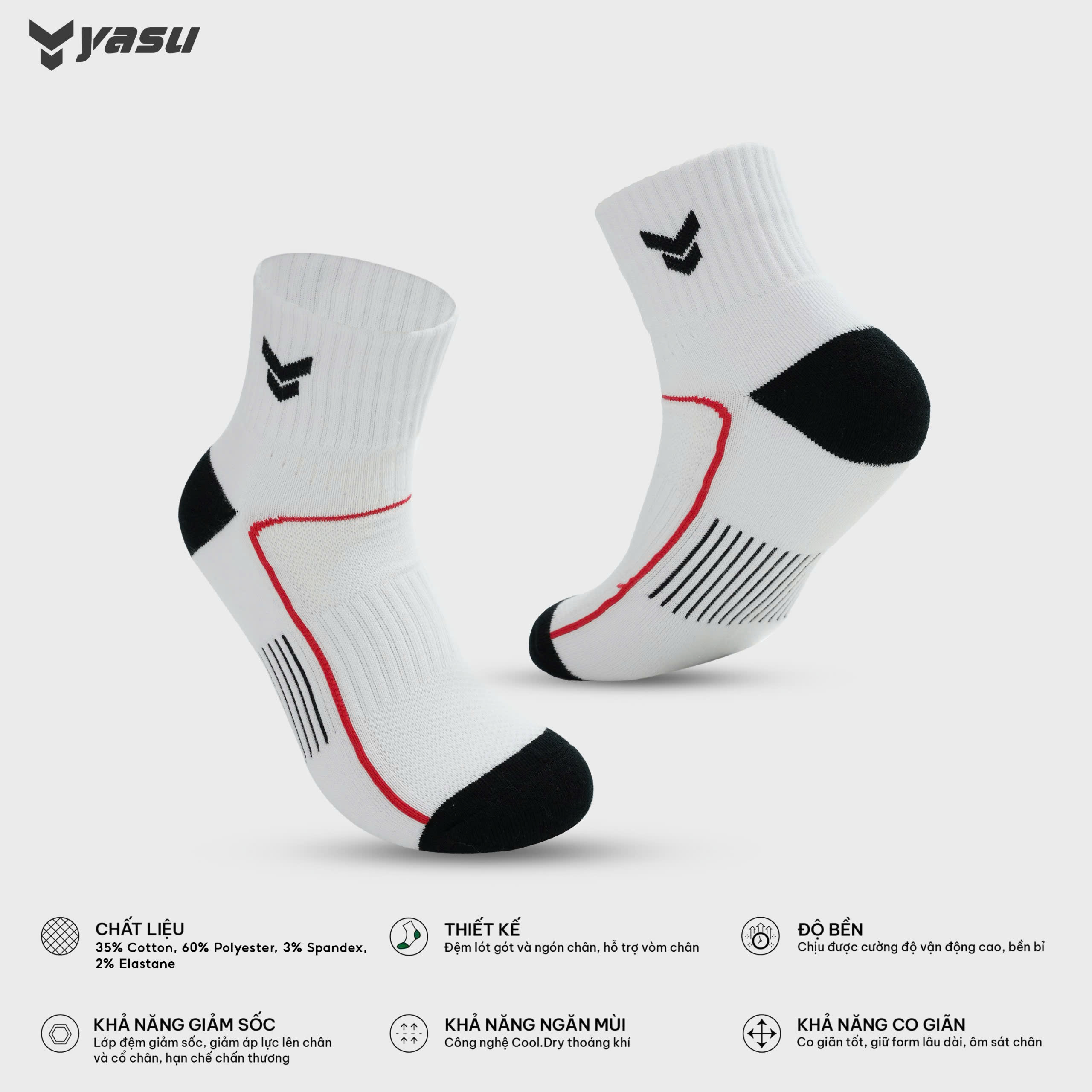Mô tả Tất vớ thể thao Yasu dày dặn cho cầu lông, bóng đá ,bóng chuyền,tennis,picket ball - 3