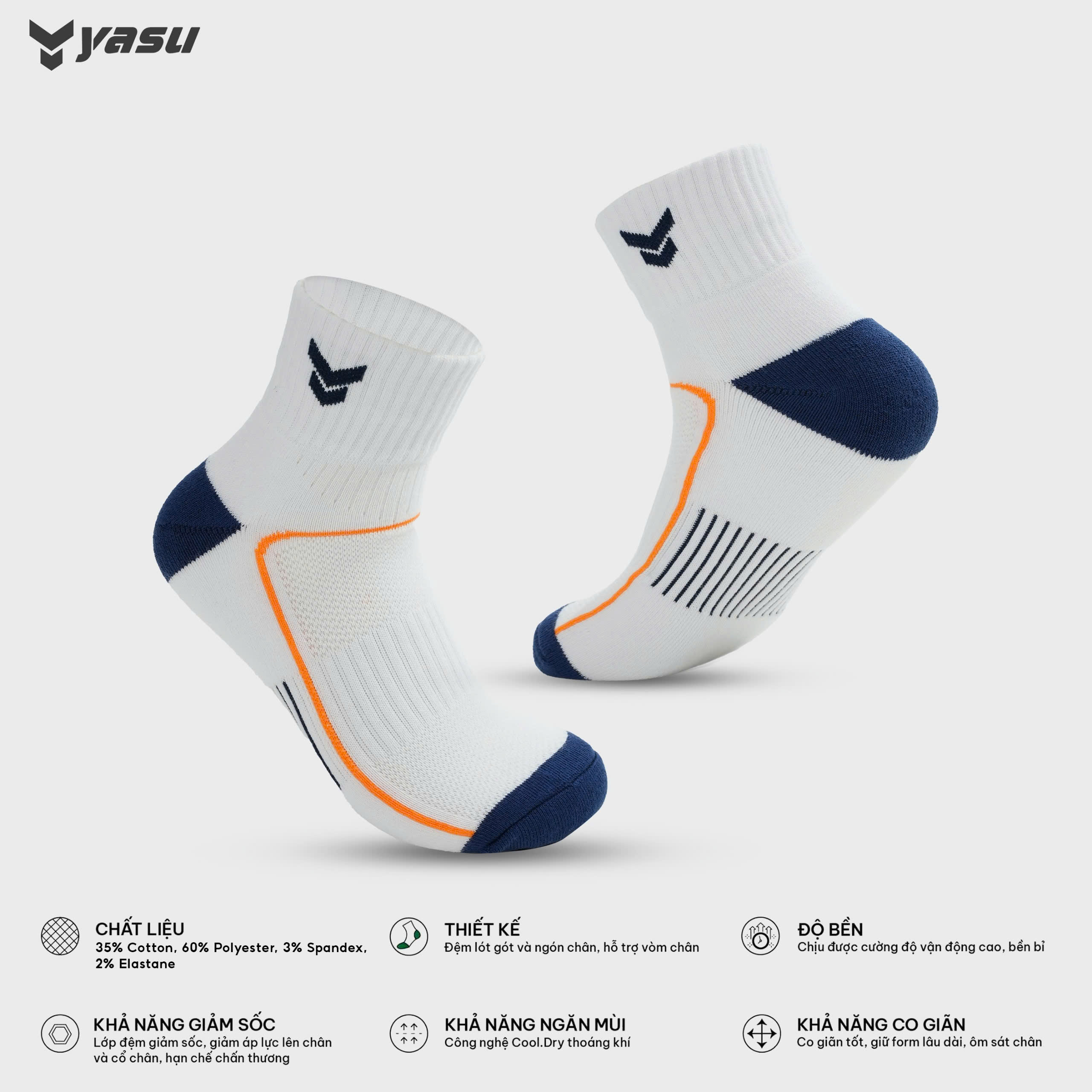 Mô tả Tất vớ thể thao Yasu dày dặn cho cầu lông, bóng đá ,bóng chuyền,tennis,picket ball - 7