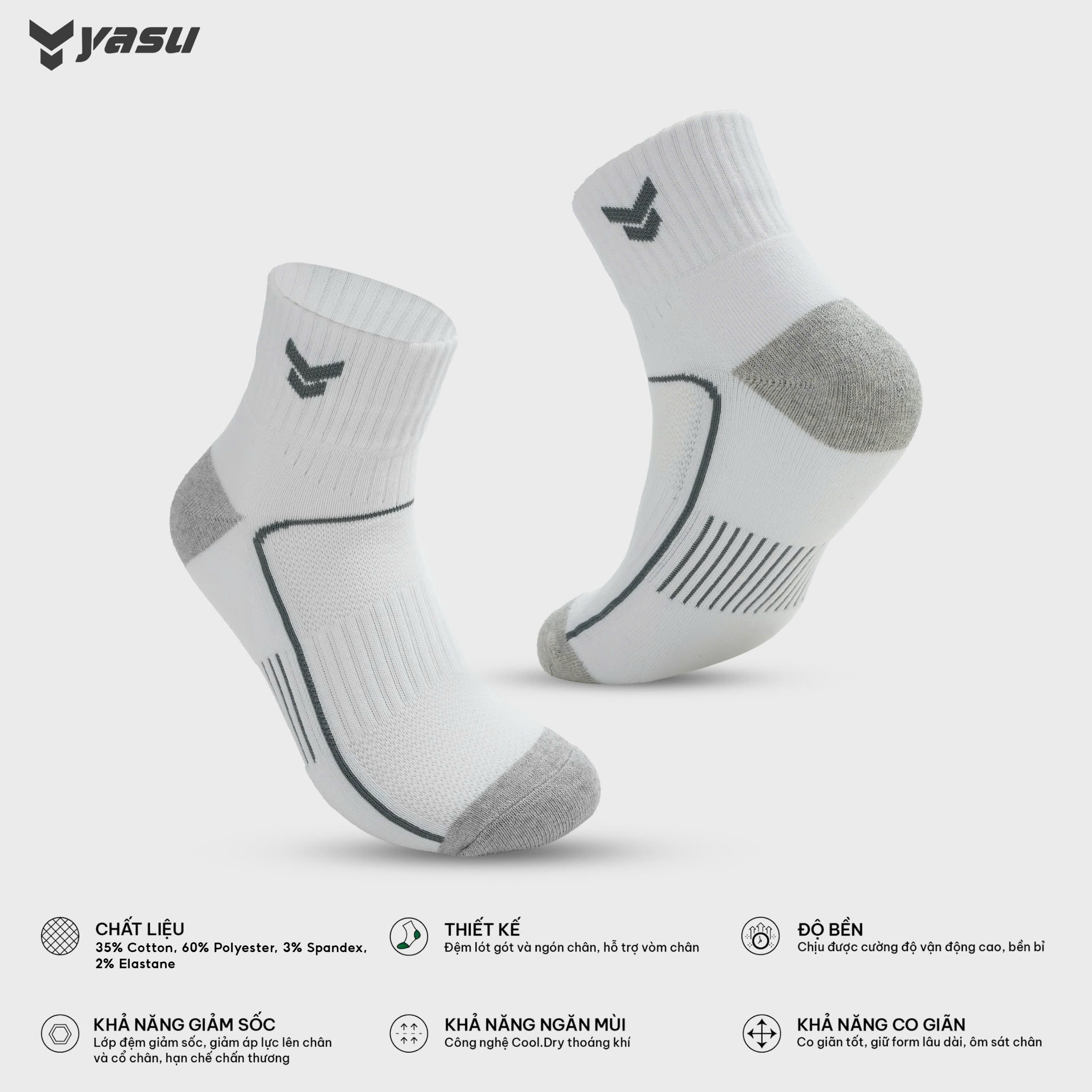 Mô tả Tất vớ thể thao Yasu dày dặn cho cầu lông, bóng đá ,bóng chuyền,tennis,picket ball - 9