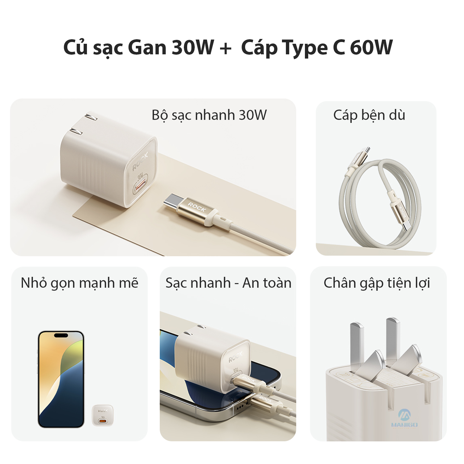 Mô tả Bộ củ cáp sạc nhanh typeC ROCK Ice²Cube sạc nhanh 30W Hàng chính hãng Rockspace BH 12 tháng - 3