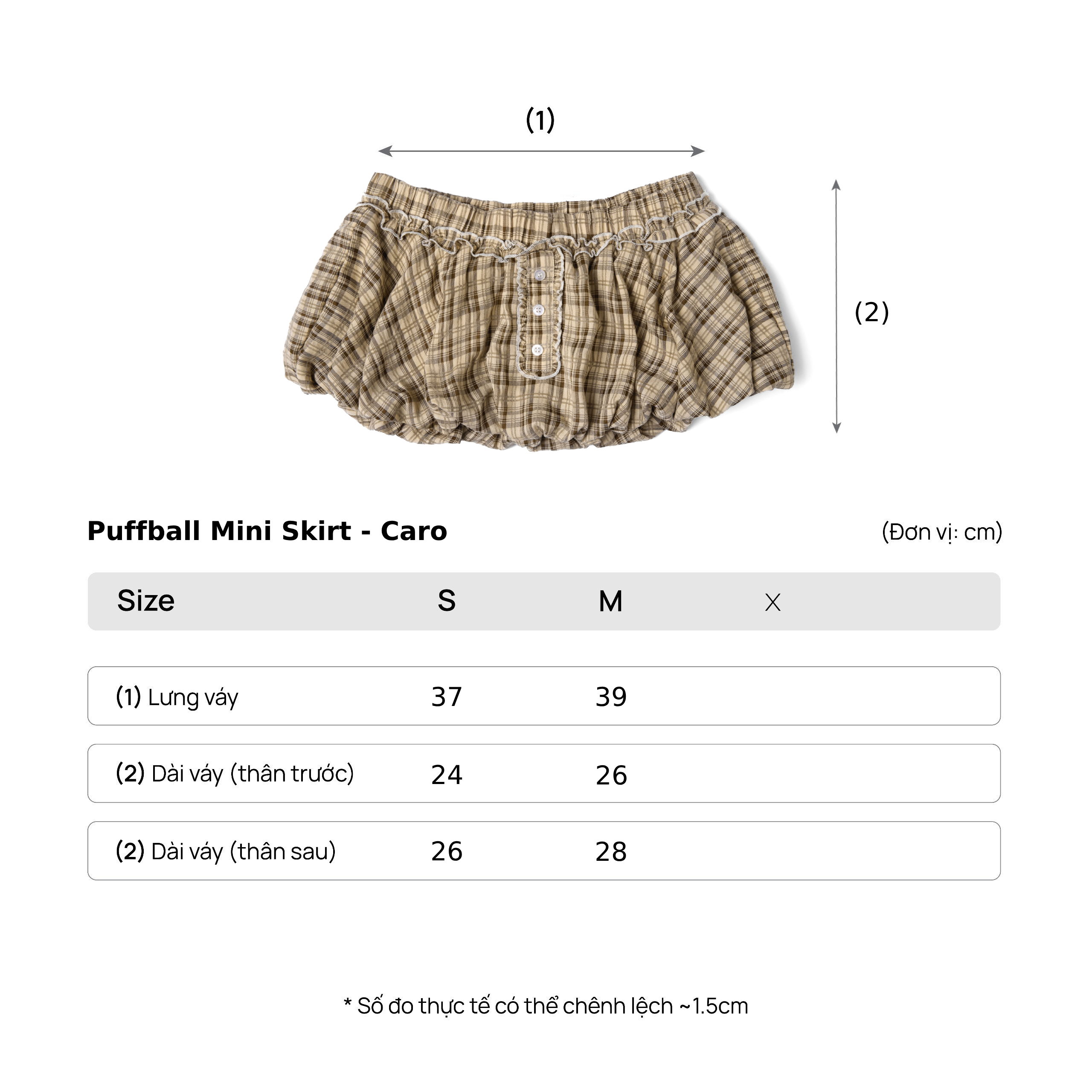 Mô tả Váy Ngắn Caro Bí Màu Nâu Vàng Dáng Phồng Brand TSUN Chính Hãng [Có Quần Bảo Hộ] Váy Nữ, Mini Skirt - 1