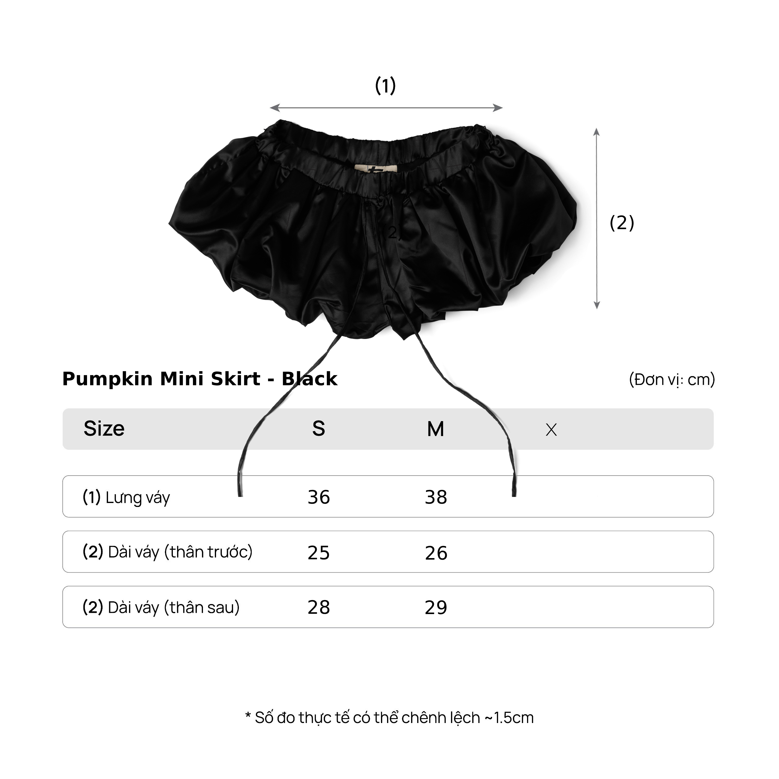 Mô tả Quần Váy Ngắn Bí Dáng Phồng Màu Đen Brand TSUN Chính Hãng - Pumpkin Mini Skirt, Nữ, May 2 Lớp - 1