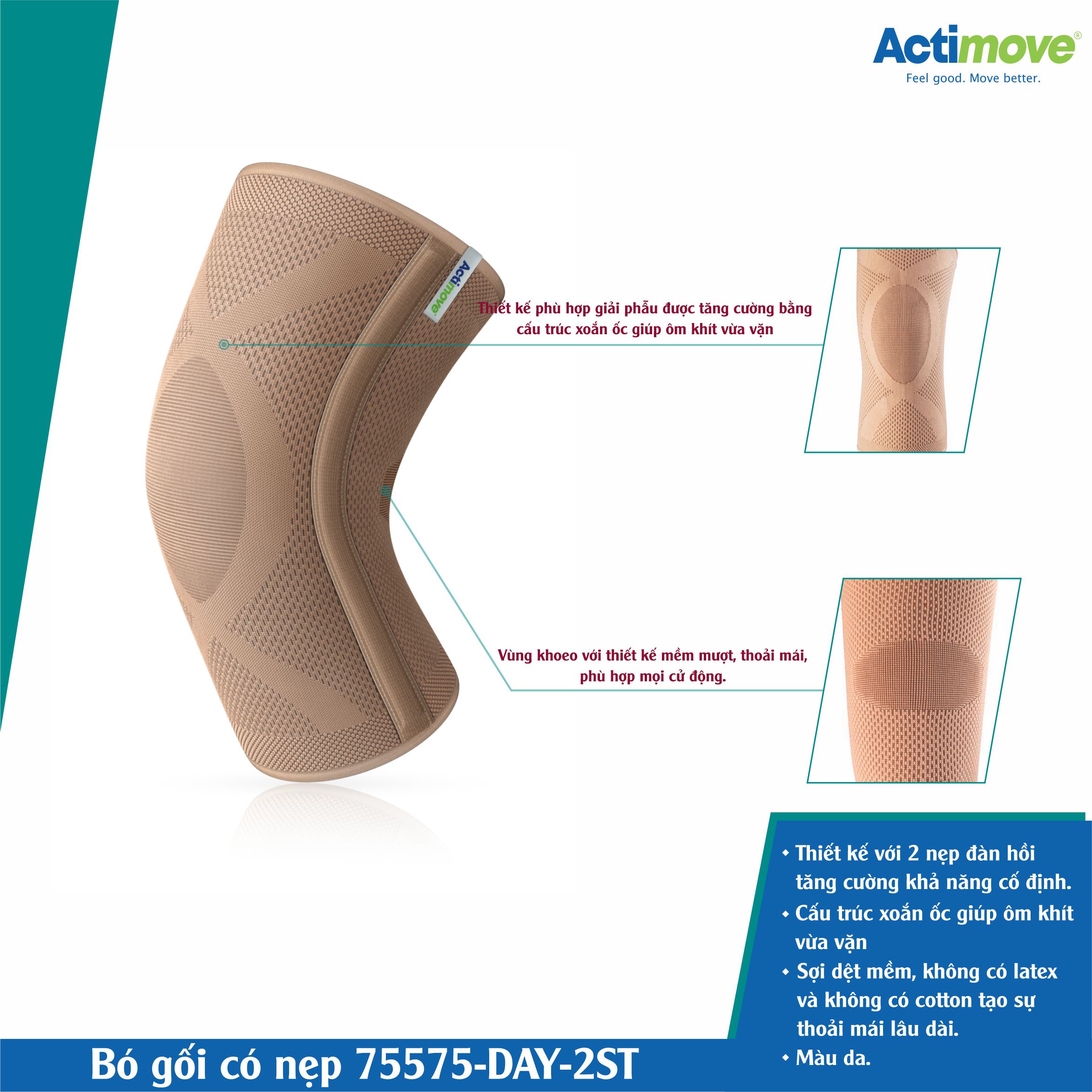Mô tả Bó Gối Dạng Ống Có Nẹp Đàn Hồi Actimove, Màu Da [75575-DAY-2ST]. Nhập Khẩu Châu Âu (1 Cái) - 2