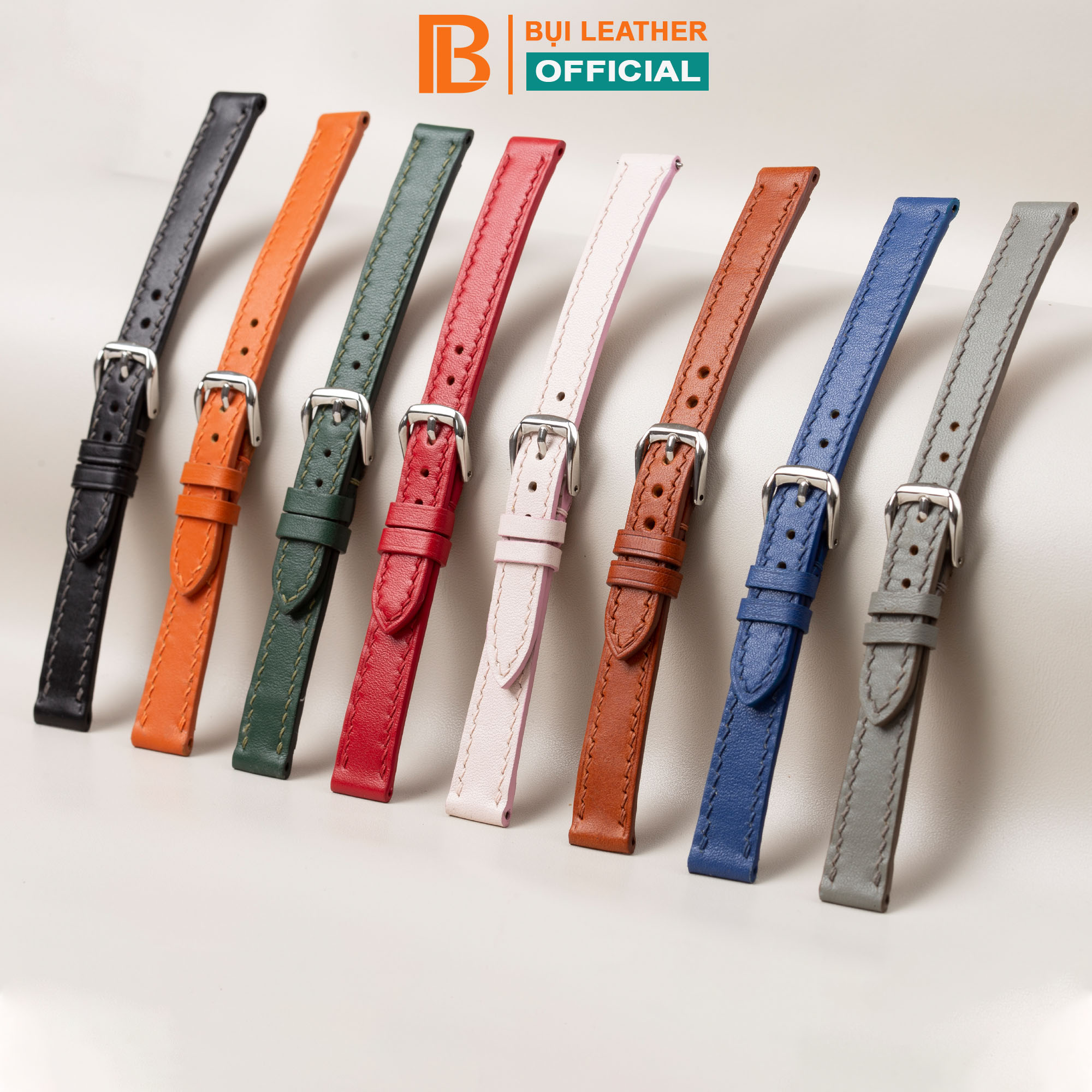 Mô tả Dây đồng hồ nữ da bò nappa- khâu tay thủ công D101B size 10mm, 12mm, 14mm, 16mm, 18mm-Bụi Leather - 3