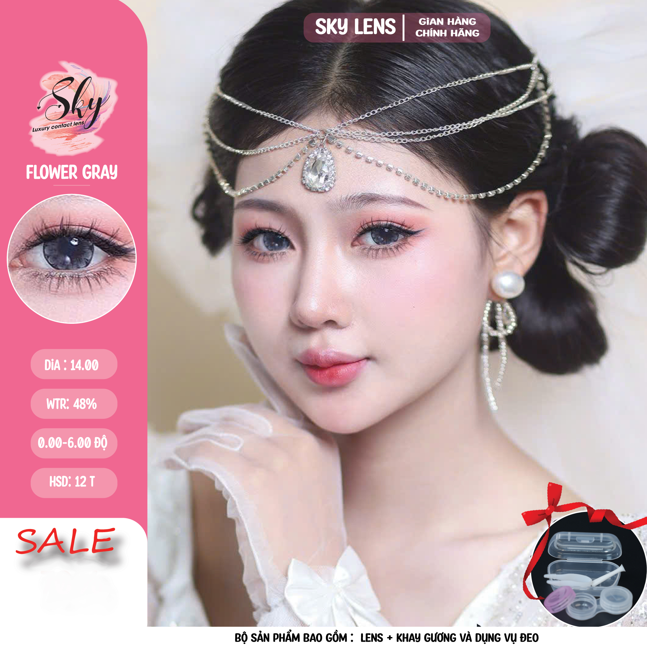 Mô tả Lens vân  hoa -Kính áp tròng Sky Contact Lens Korea- Flower Gray Dia 14.00 Bc 8.6 - 2