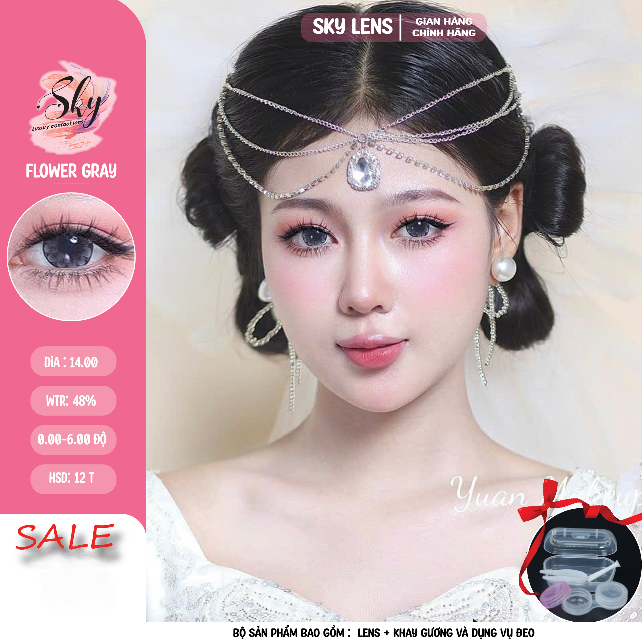 Mô tả Lens vân  hoa -Kính áp tròng Sky Contact Lens Korea- Flower Gray Dia 14.00 Bc 8.6 - 3