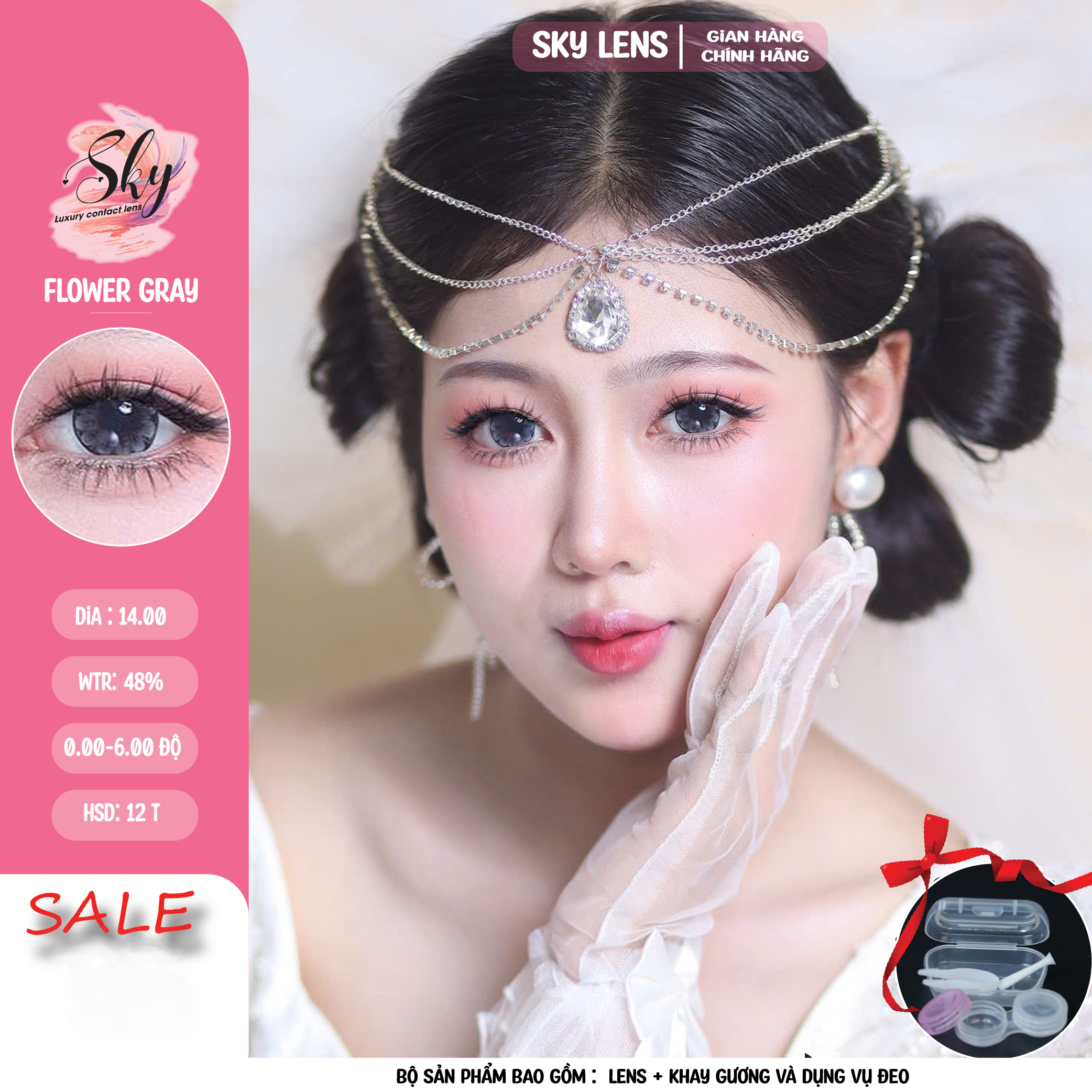 Mô tả Lens vân  hoa -Kính áp tròng Sky Contact Lens Korea- Flower Gray Dia 14.00 Bc 8.6 - 4