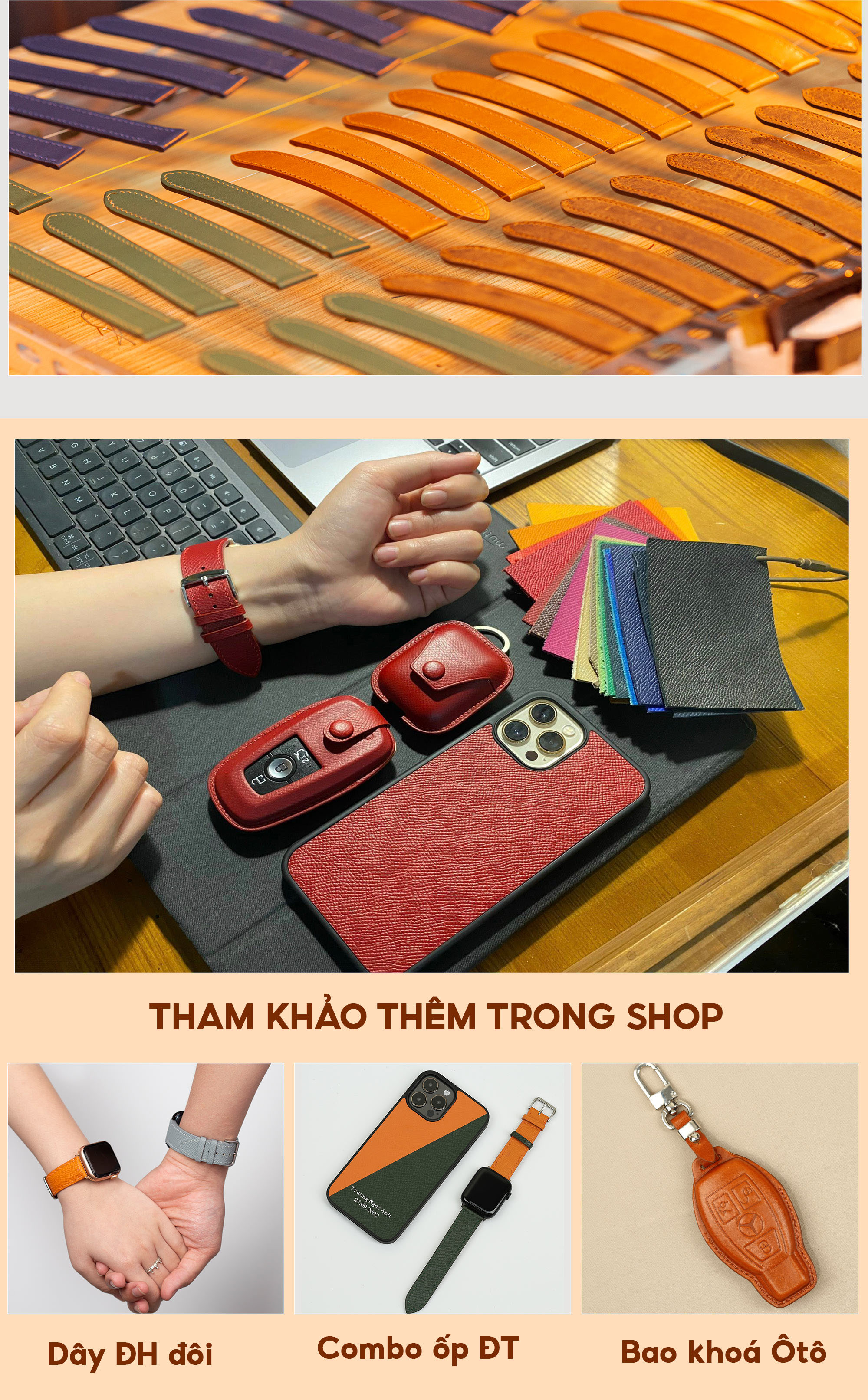 Mô tả Dây đồng hồ nữ da bò nappa- khâu tay thủ công D101B size 10mm, 12mm, 14mm, 16mm, 18mm-Bụi Leather - 6