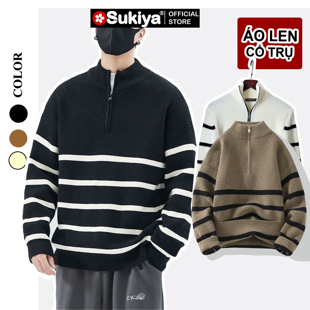 Mô tả SUKIYA _Áo Len Nam Kẻ Kéo Khóa Cổ Cao UNISEX Chất Dày Dặn Mẫu Mới AL81 - 7