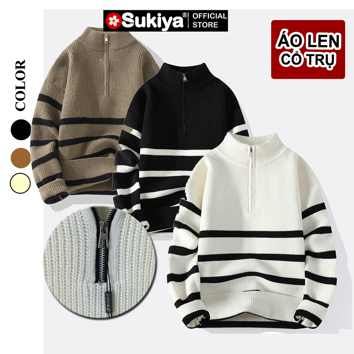 Mô tả SUKIYA _Áo Len Nam Kẻ Kéo Khóa Cổ Cao UNISEX Chất Dày Dặn Mẫu Mới AL81 - 3