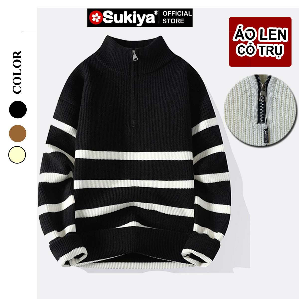 Mô tả SUKIYA _Áo Len Nam Kẻ Kéo Khóa Cổ Cao UNISEX Chất Dày Dặn Mẫu Mới AL81 - 4