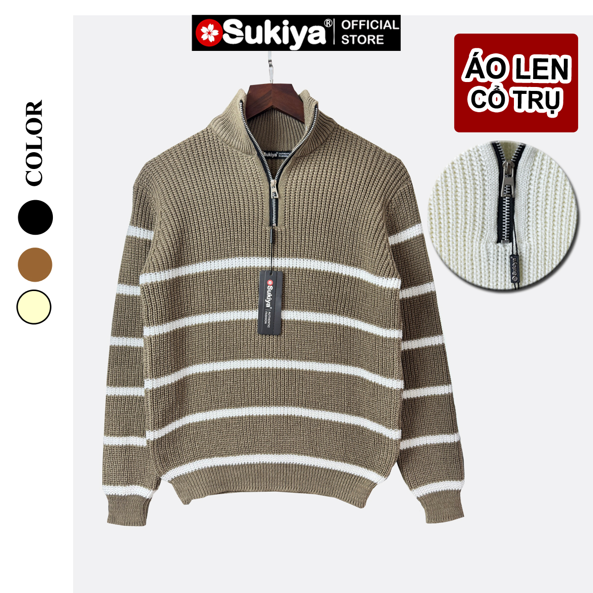 Mô tả SUKIYA _Áo Len Nam Kẻ Kéo Khóa Cổ Cao UNISEX Chất Dày Dặn Mẫu Mới AL81 - 6