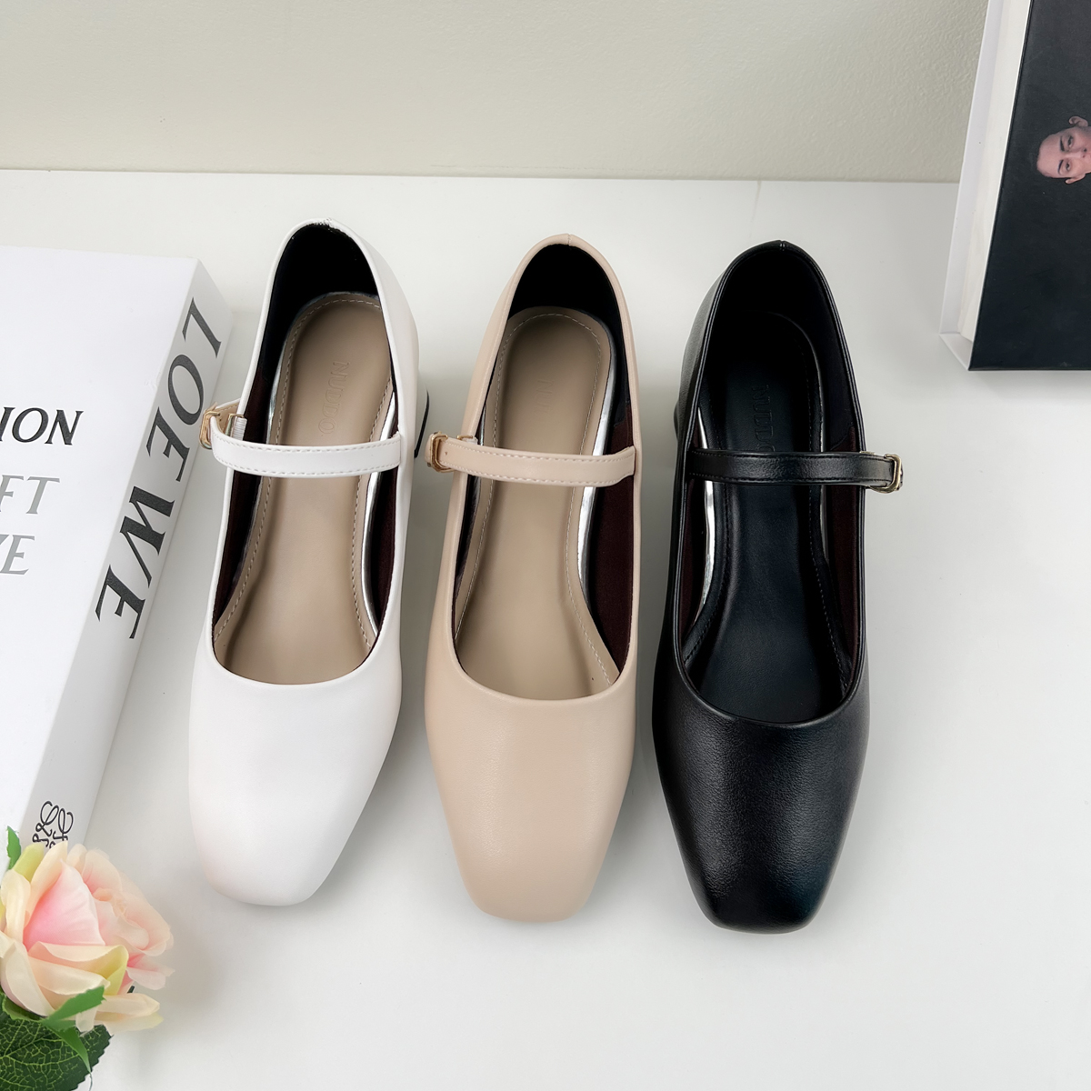 Mô tả Giày Mery Jane Nữ 5 Phân Mũi Vuông, Guốc Cao Gót Đế Vuông 5cm Da Mềm NUDDO _NU399 - 1